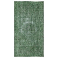 3,7x6,8 Fuß handgefertigter türkischer Vintage-Teppich in Grün gefärbt für moderne Innenräume