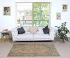 3.7x6.8 Ft Rustic One of a kind Vintage Handmade Turkish Oriental Rug. 100% Wolle