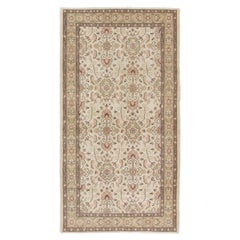 3.7x6.8 Ft Vintage Anatolian Wool Rug in Beige, Faded Green, Soft Pink und Braun