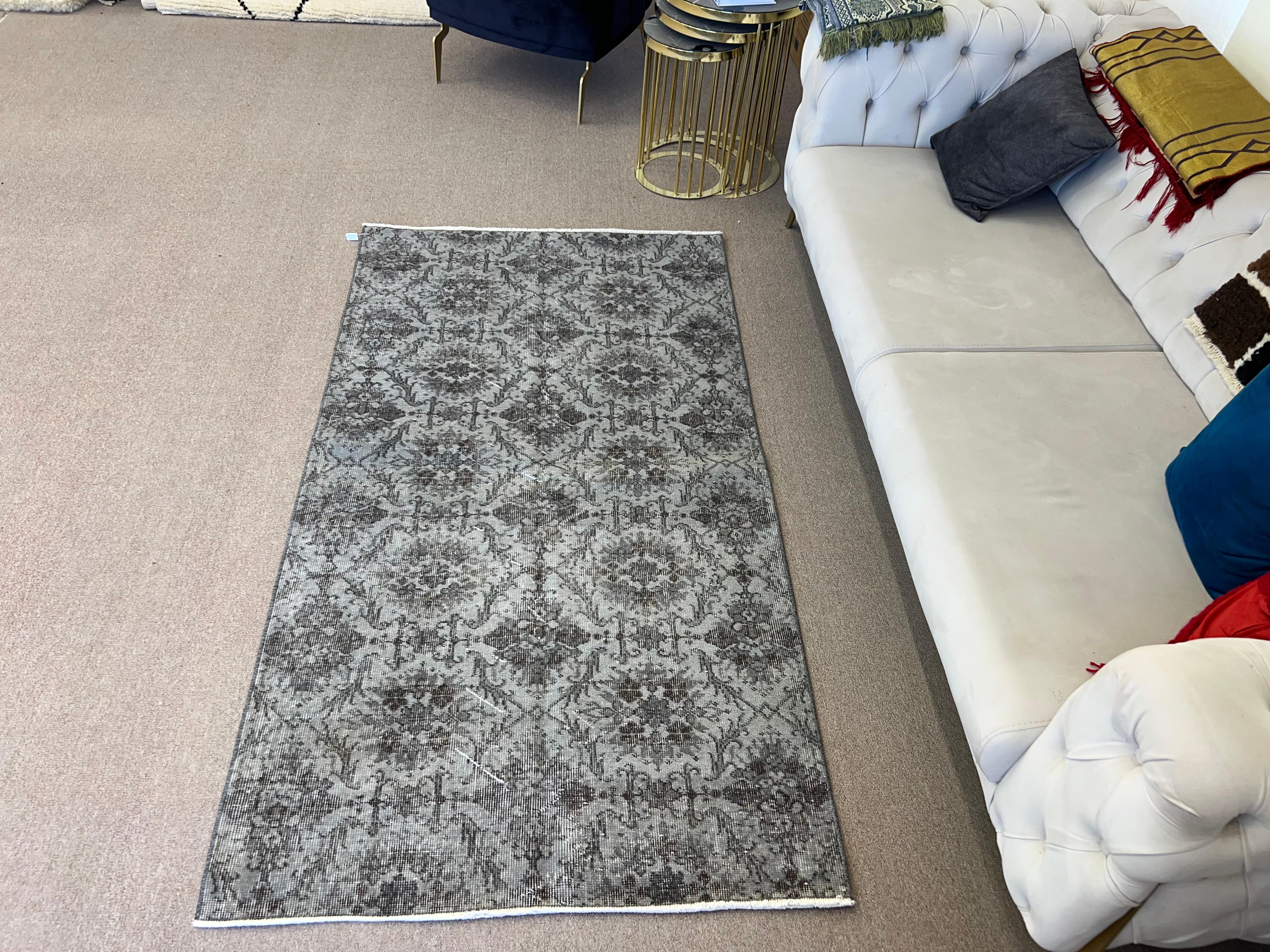 20th Century 3.7x6.8 Ft Vintage Handmade Turkish Deco Wool Rug, Floral Pattern Floor Covering For Sale