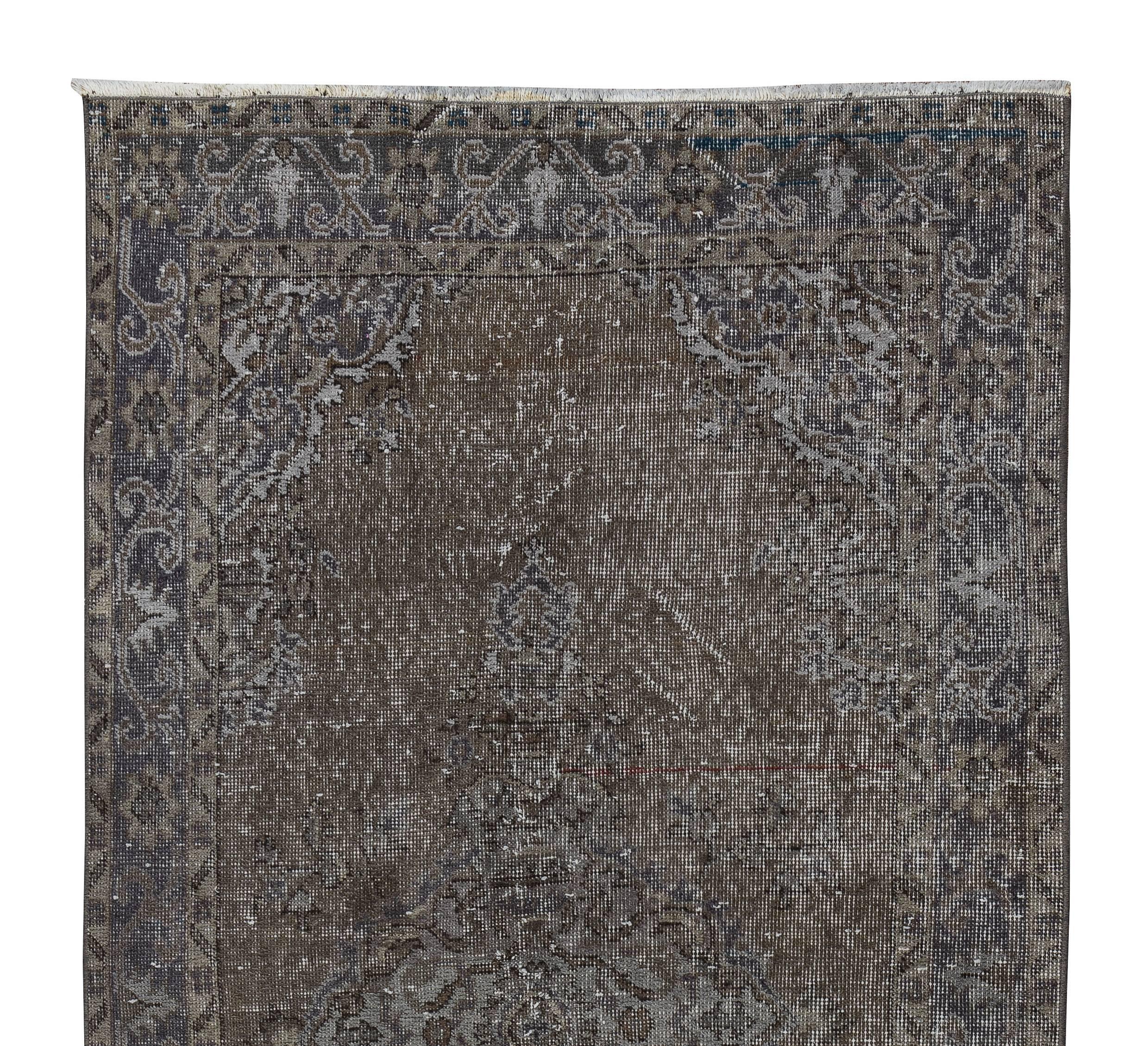 Handmade Turkish Accent Rug in Brown and Gray, Modern Exclusive Carpet In Good Condition For Sale In Philadelphia, PA