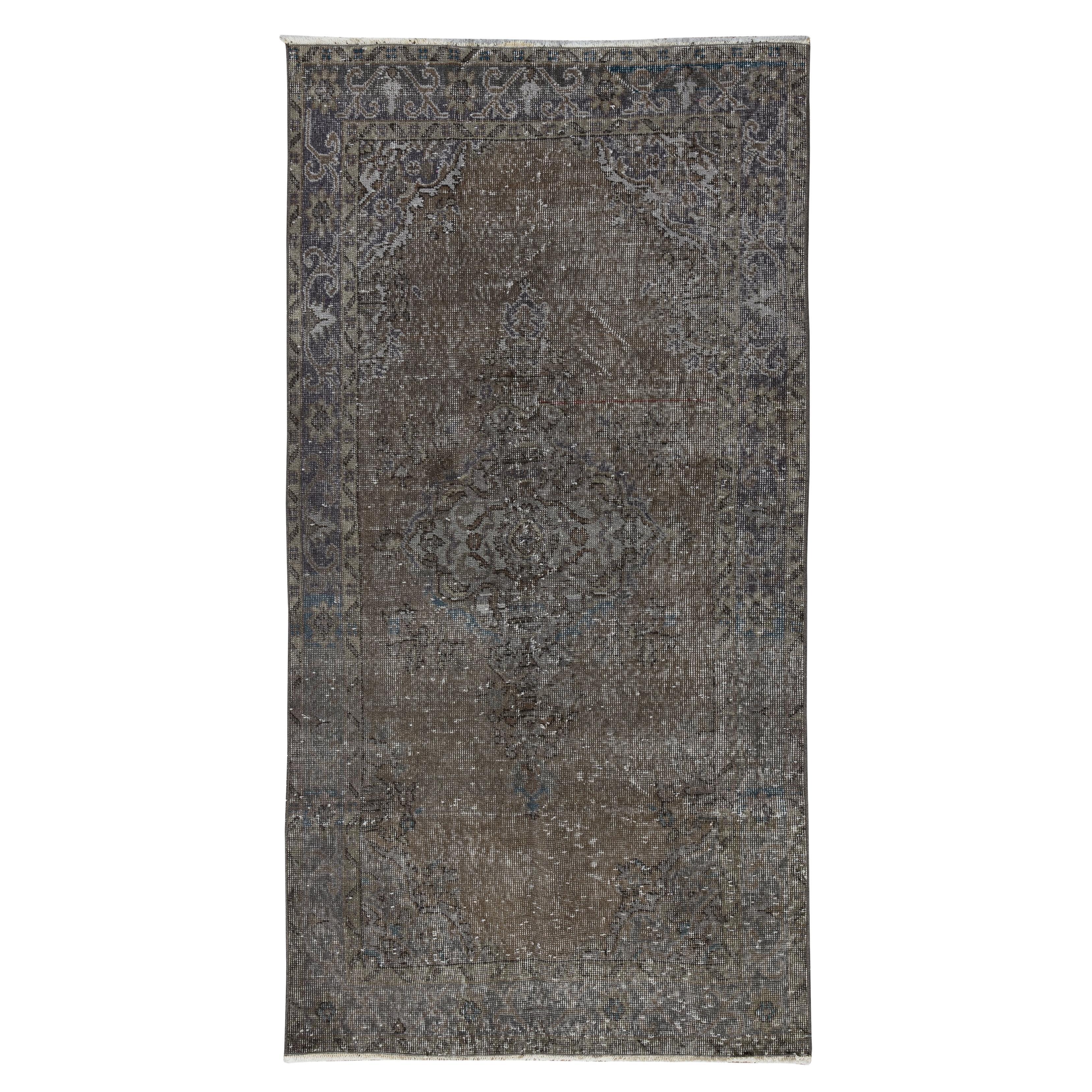 Handmade Turkish Accent Rug in Brown and Gray, Modern Exclusive Carpet For Sale