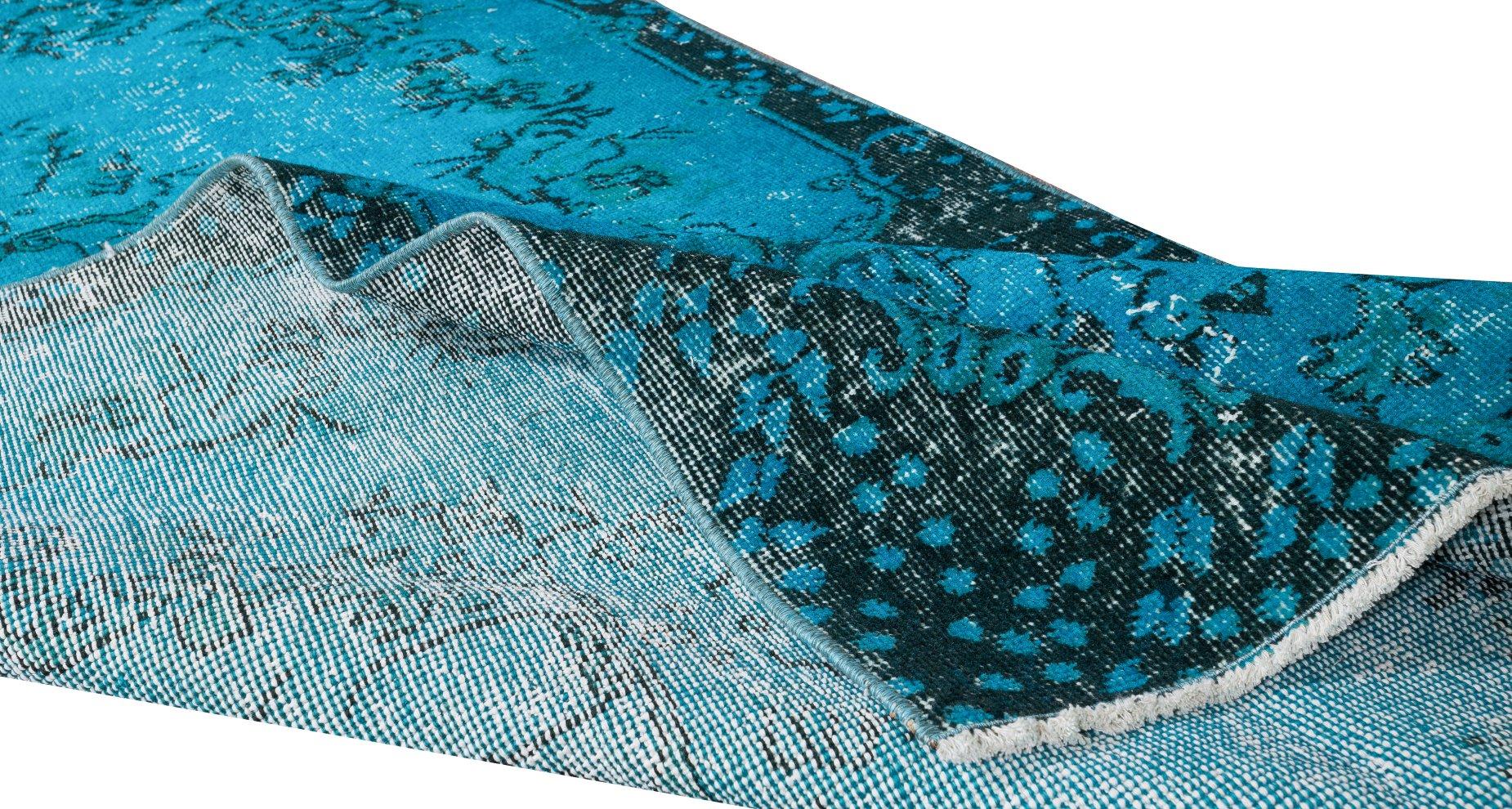 Hand-Woven 3.7x6.9 Ft Handmade Vintage Turkish Rug Redyed in Teal, Ideal 4 Modern Interiors For Sale