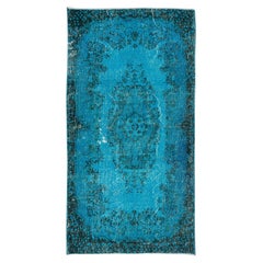 3.7x6.9 Ft Handmade Vintage Turkish Rug Redyed in Teal, Ideal 4 Modern Interiors