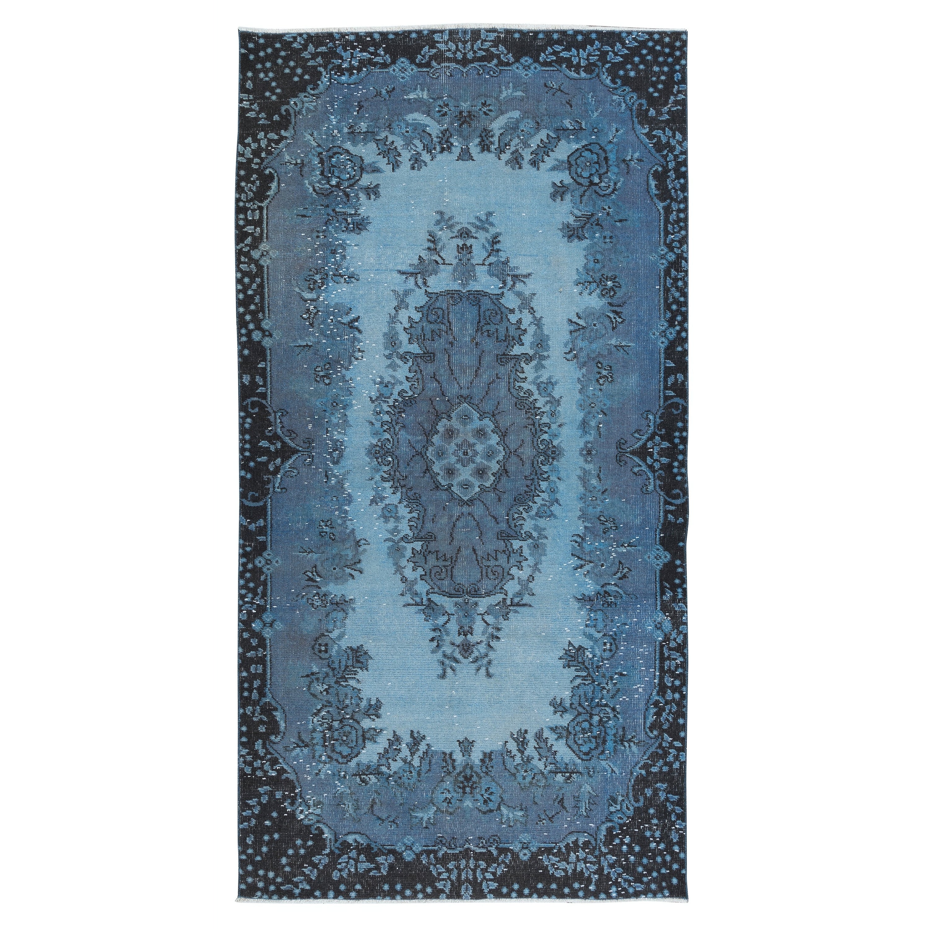 3.7x7 Ft Contemporary Handmade Turkish Small Rug in Blau mit Medaillon Design im Angebot