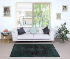 3.7x7 Ft Contemporary Wool Accent Rug in Dark Green. Hand-Knotted in Turkey