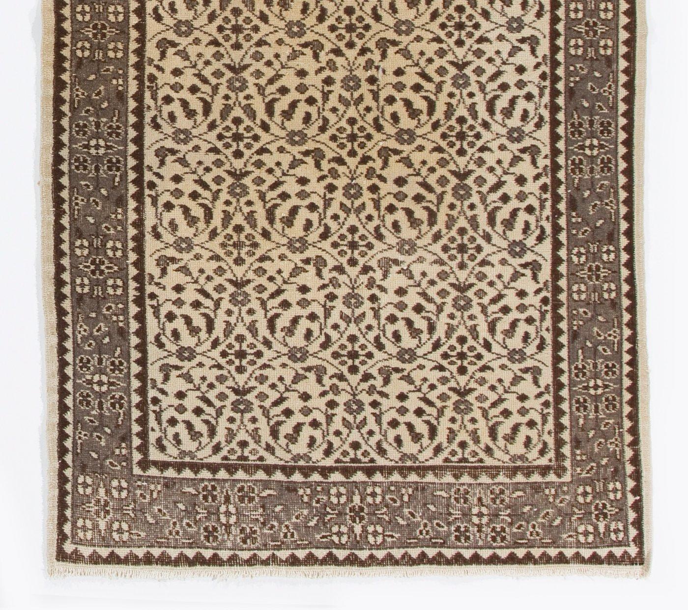 3.7x7 Ft Handgeknüpfter Anatolischer Oushak-Akzent-Teppich mit Blumenmuster (Türkisch) im Angebot