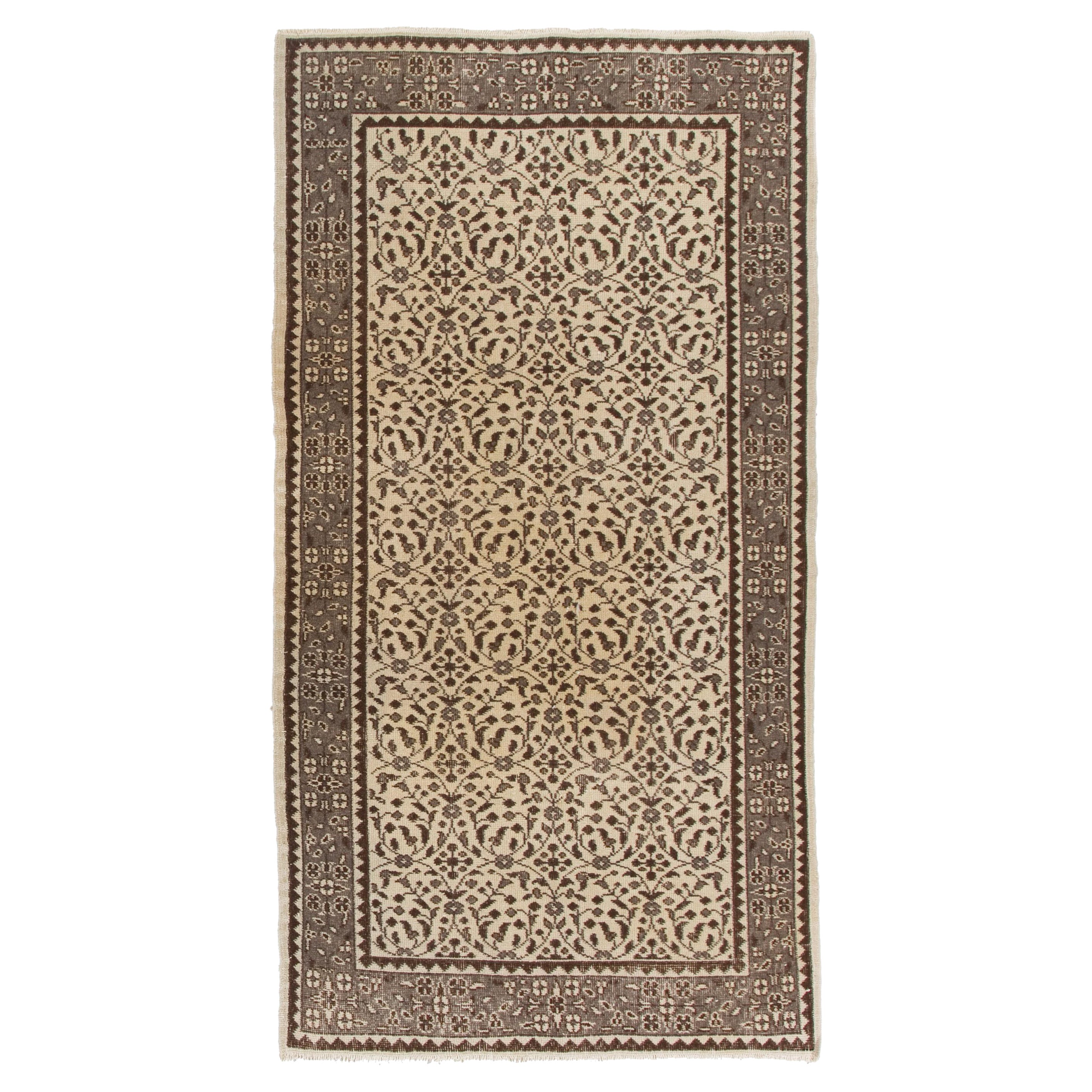 3.7x7 Ft Handgeknüpfter Anatolischer Oushak-Akzent-Teppich mit Blumenmuster