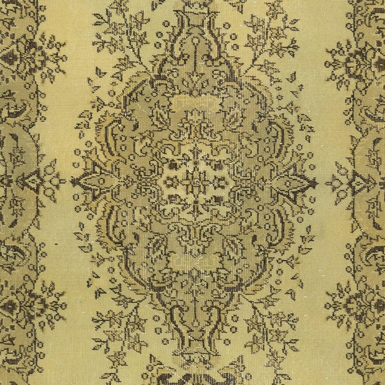3.7x7 Ft Moderne Tapis en laine turque fait à la main en jaune avec motif de médaillon Bon état - En vente à Spring Valley, NY