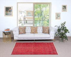 3.7x7 Ft Modern Turkish Wool Rug. Vintage Red Overdyed Handmade Area Rug