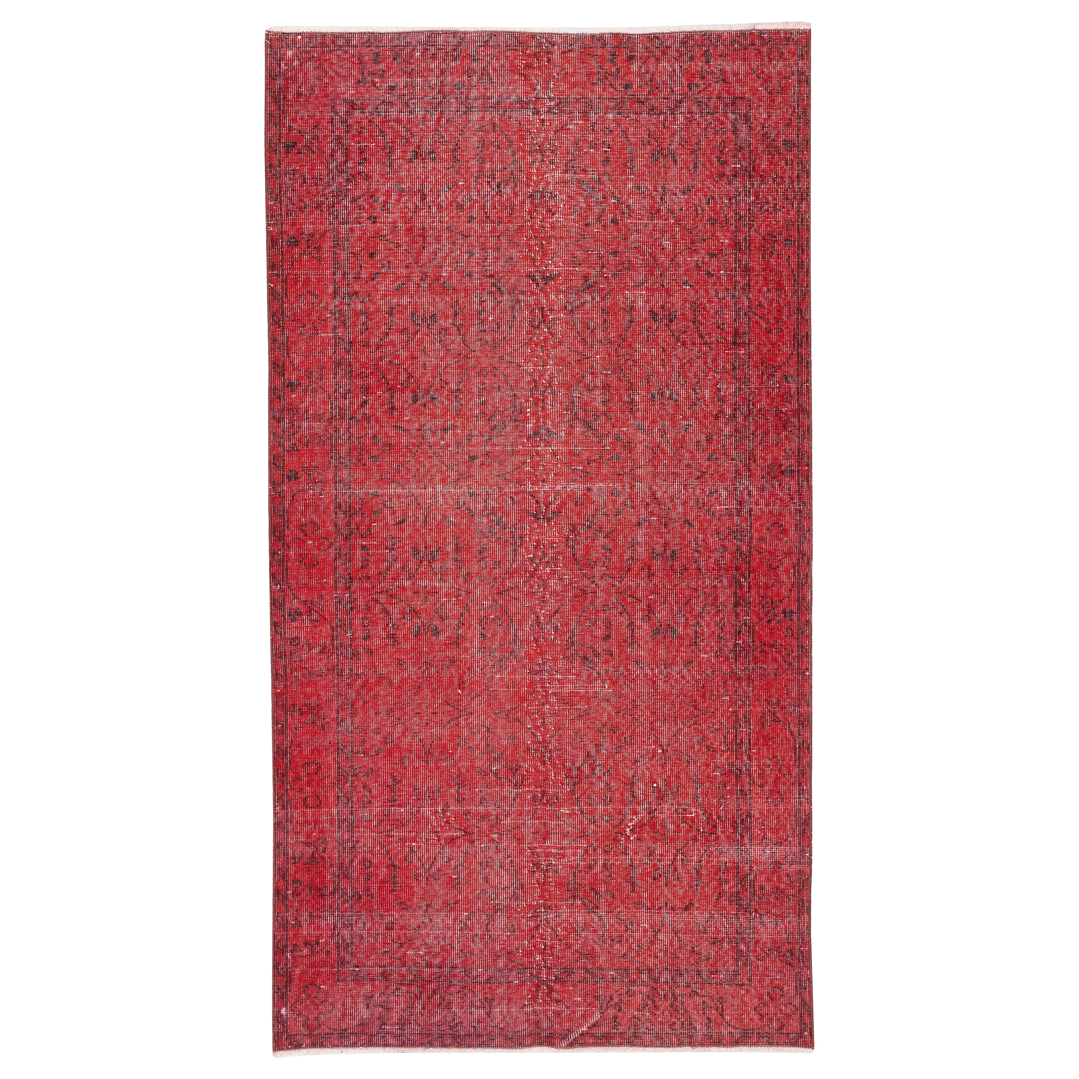 3.7x7 Ft Moderner Türkischer Wollteppich. Vintage Red Overdyed Handmade Area Rug