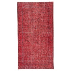3.7x7 Ft Moderner Türkischer Wollteppich. Vintage Red Overdyed Handmade Area Rug