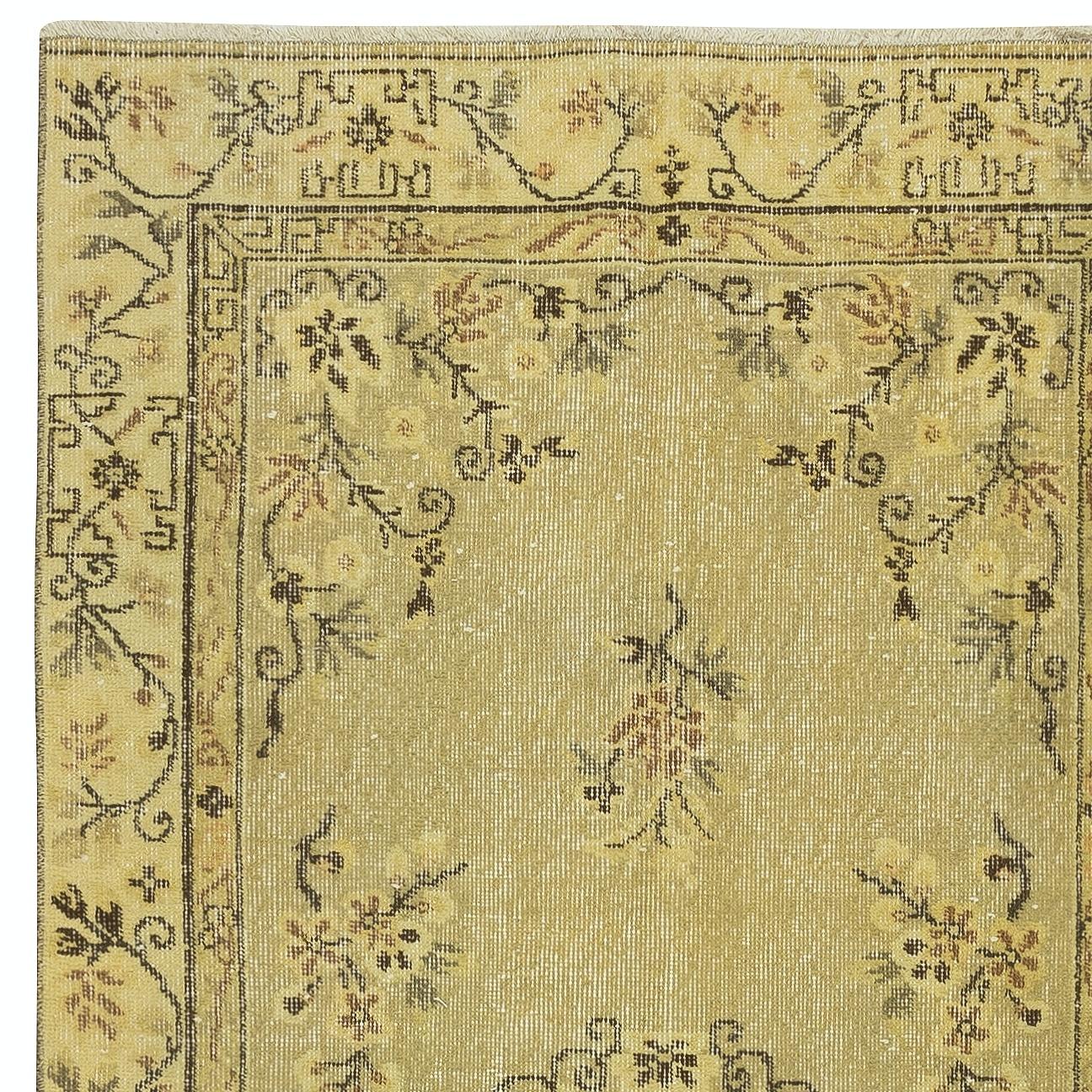 Hand-Knotted 3.7x7 Ft One of a pair Handmade Yellow Turkish Wool Rug with Art Deco Design For Sale