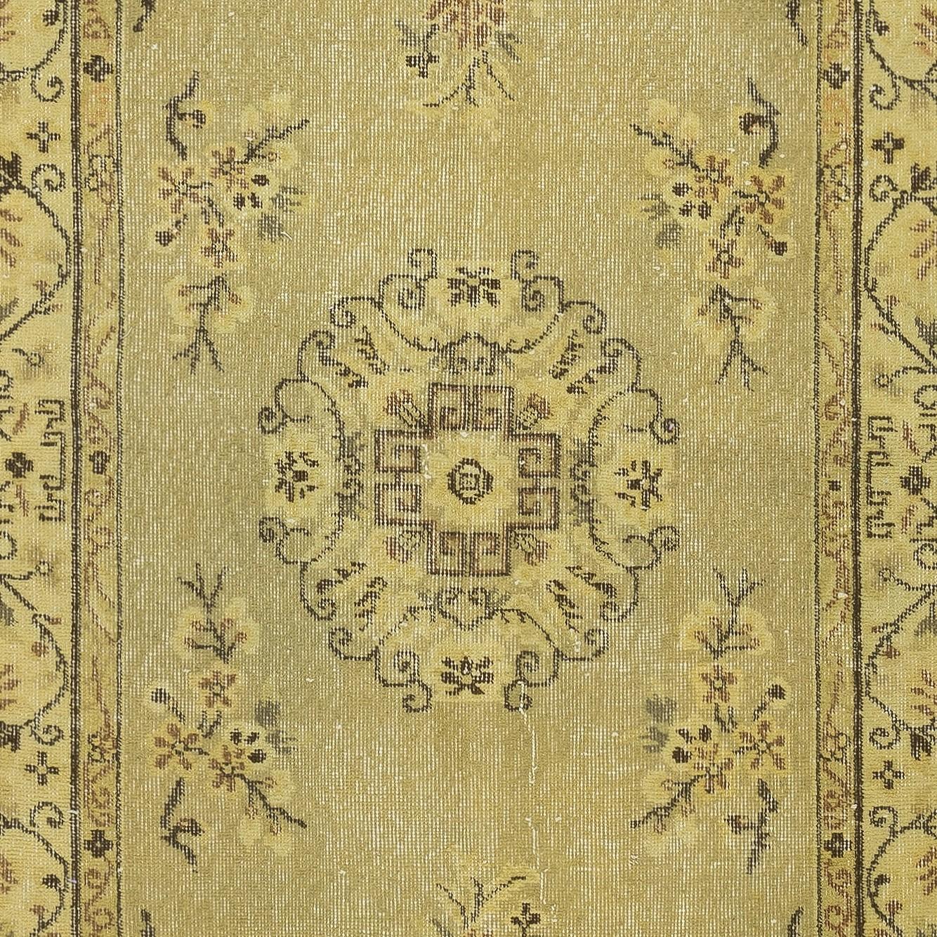 3.7x7 Ft One of a pair Handmade Yellow Turkish Wool Rug with Art Deco Design In Good Condition For Sale In Spring Valley, NY