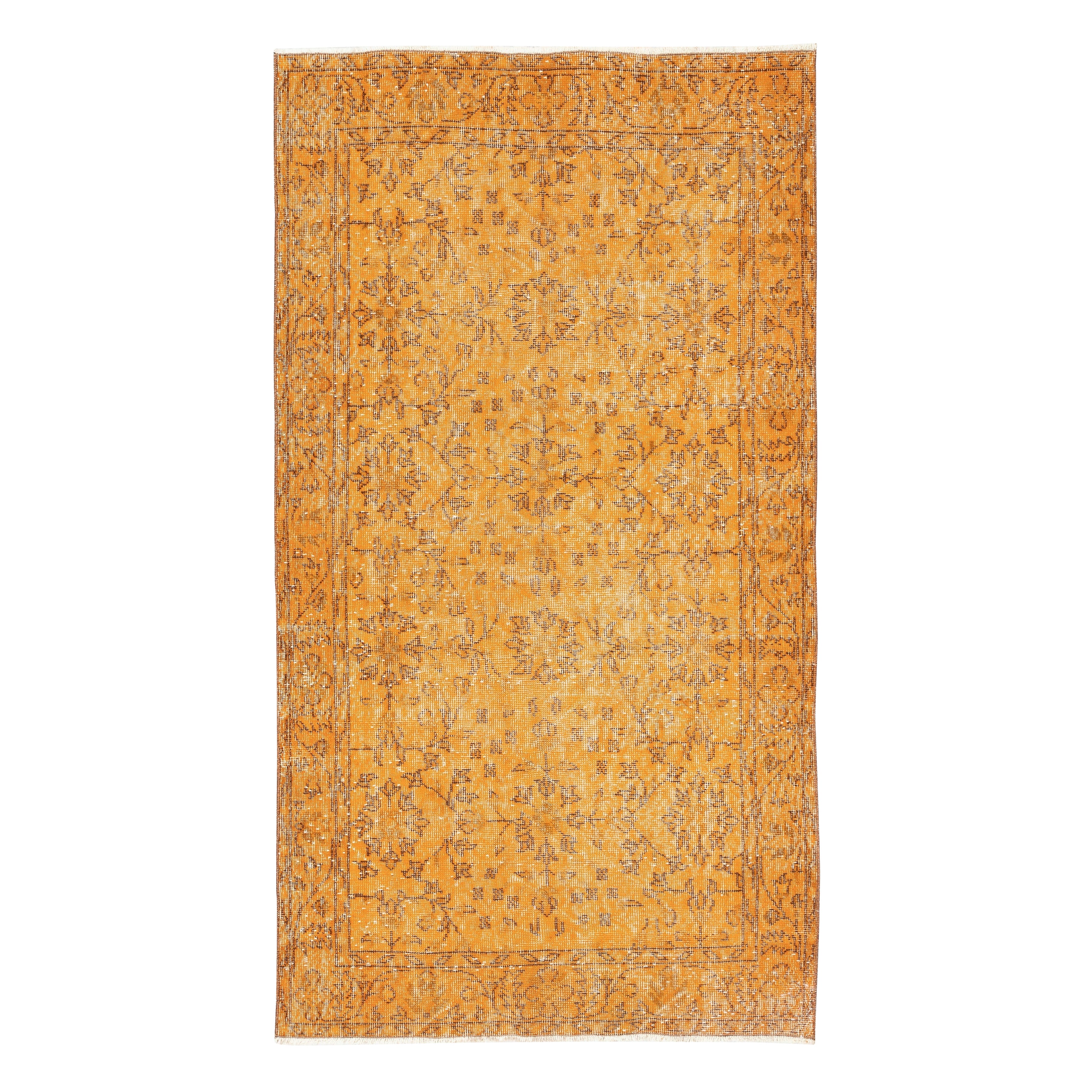 3.7x7 Ft Orange gefärbter Vintage-Teppich. Handgeknüpfte Teppiche für moderne Innenräume