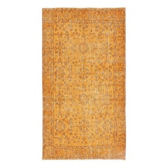 3.7x7 Ft Orange gefärbter Vintage-Teppich. Handgeknüpfte Teppiche für moderne Innenräume