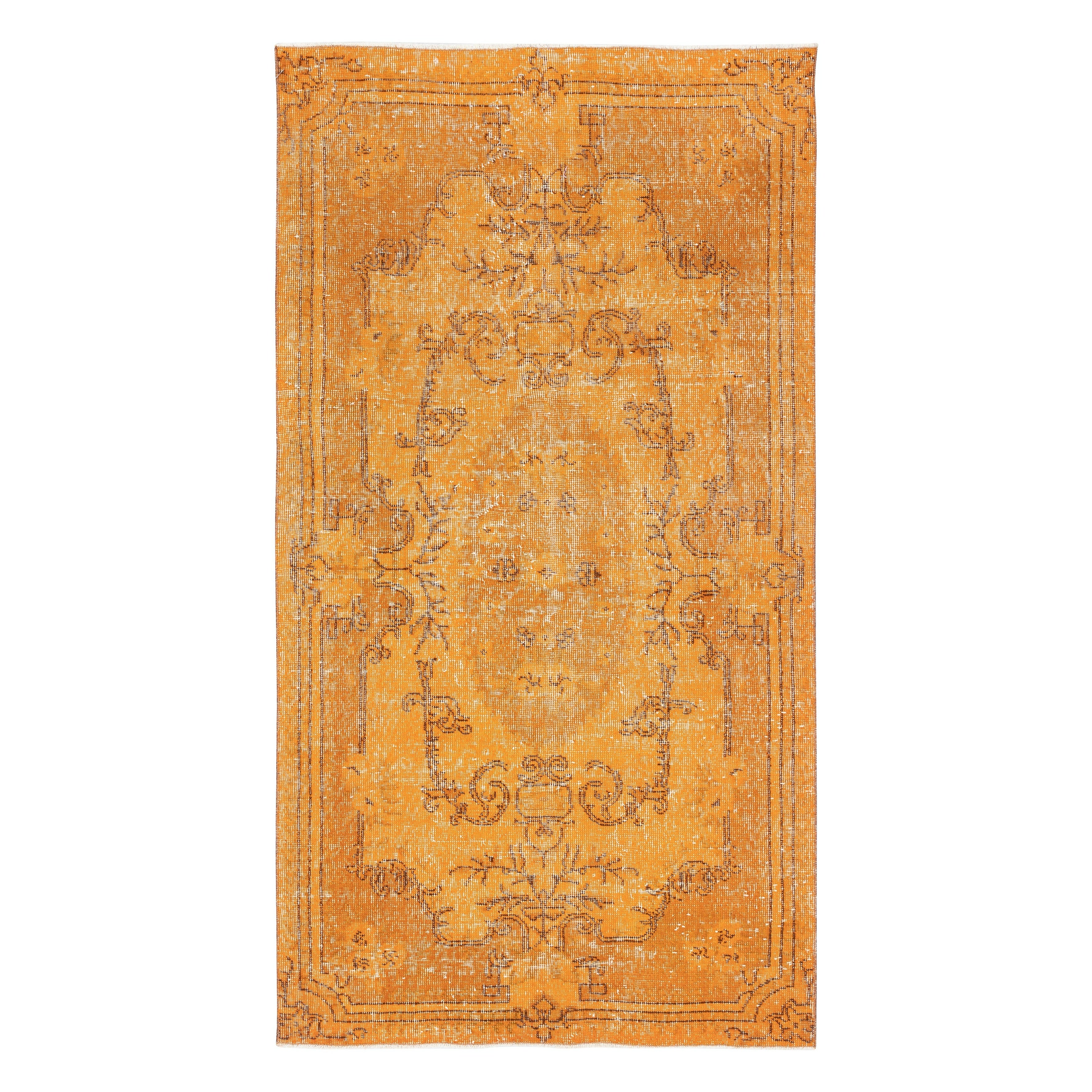 3.7x7 Ft Orange Redyed Vintage Rug für moderne Innenräume. Handgeknüpft in der Türkei