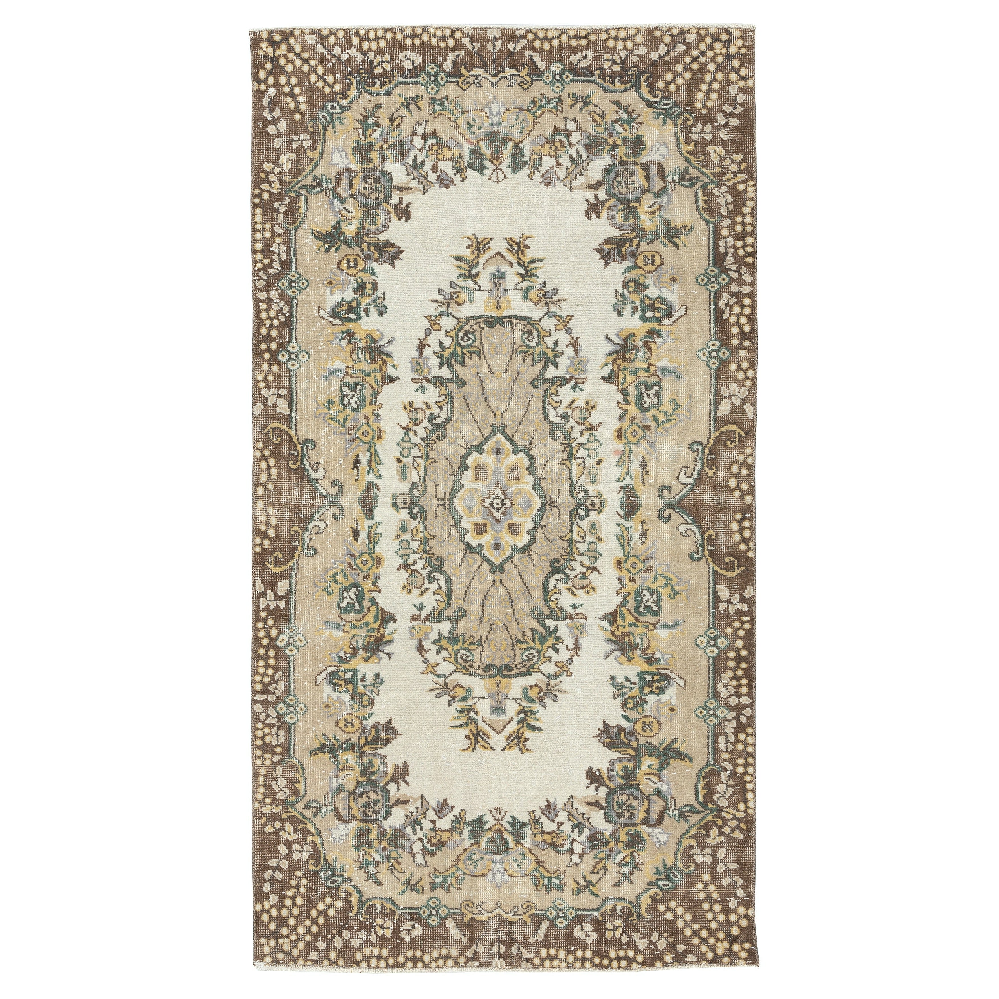 3.7x7 Ft Vintage Akzentteppich. Handgefertigter türkischer Teppich für Bauernhaus und Landhausdekoration