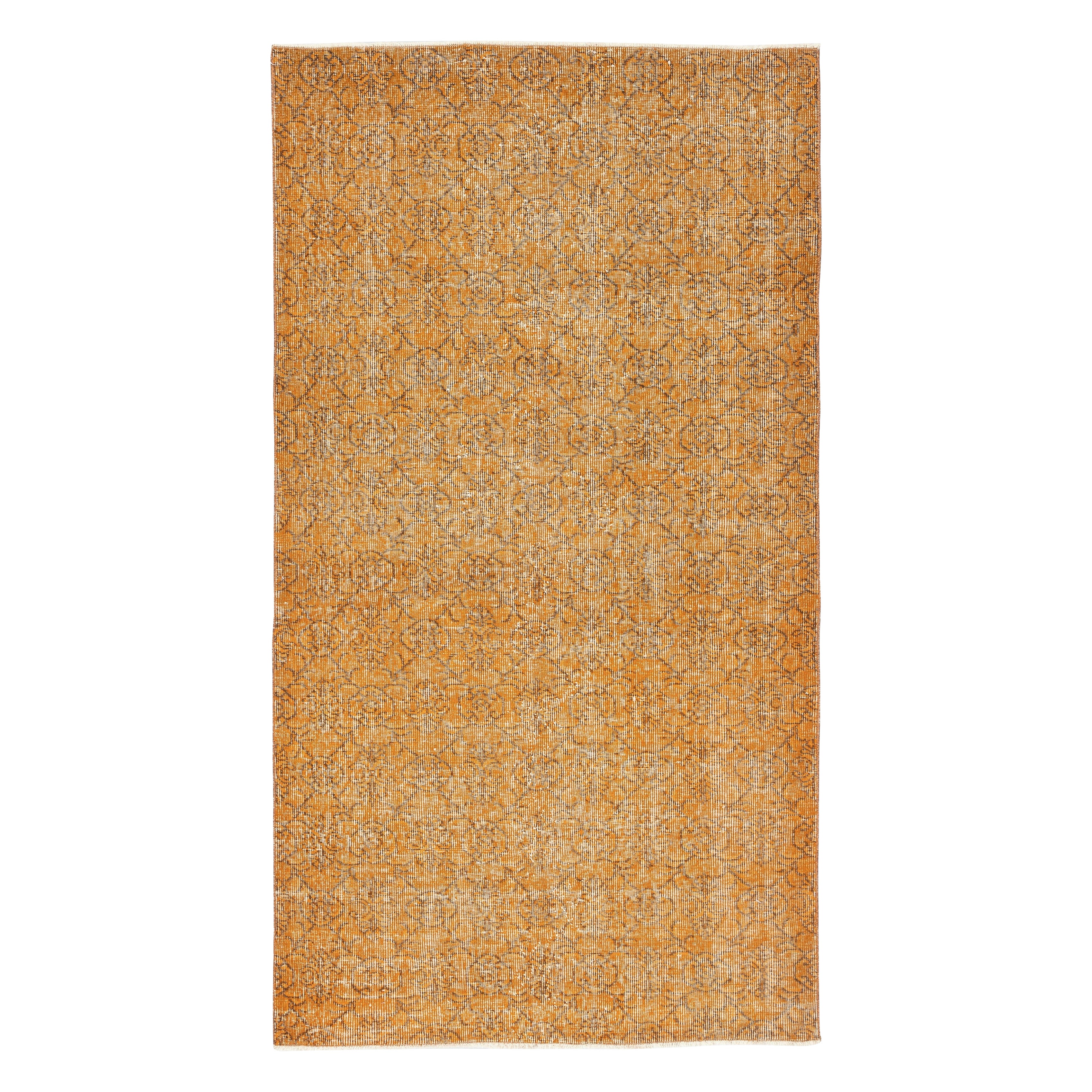 Alfombra turca vintage de 3,7x7 pies, hecha a mano y teñida de naranja para casas modernas