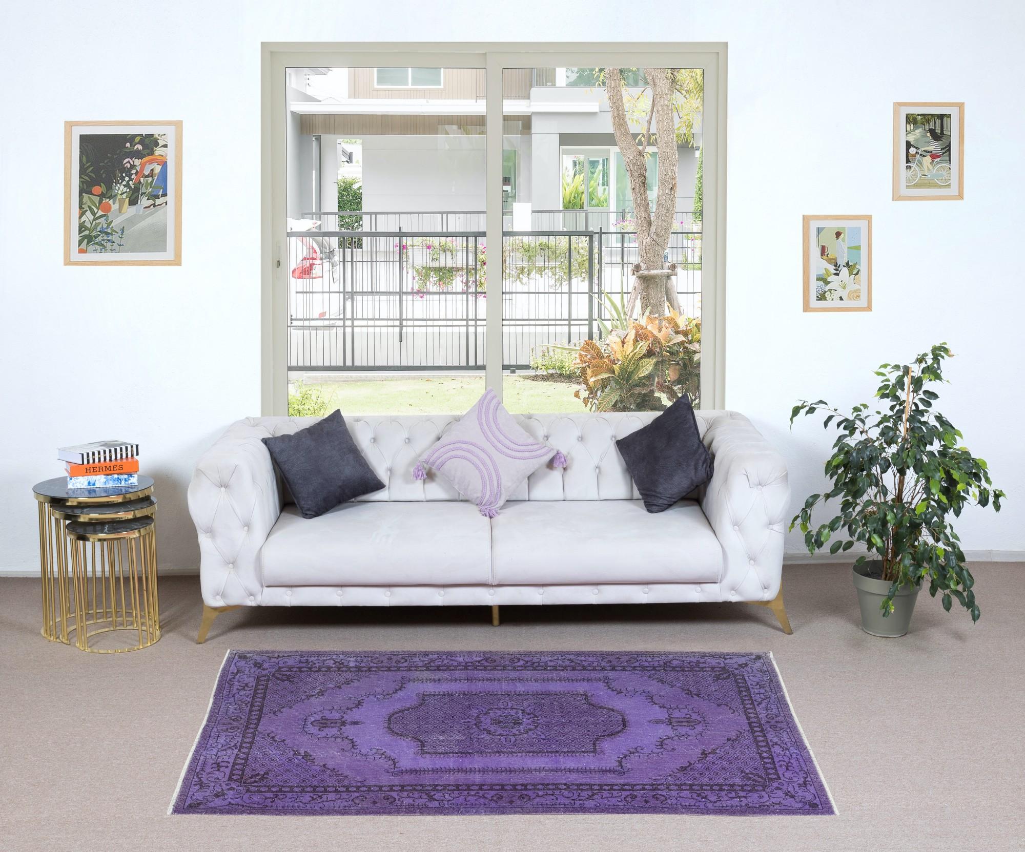 3.7x7 Ft Violett Lila Handgefertigter kleiner Teppich aus der Türkei, Great 4 Moderne Inneneinrichtung im Zustand „Gut“ im Angebot in Philadelphia, PA