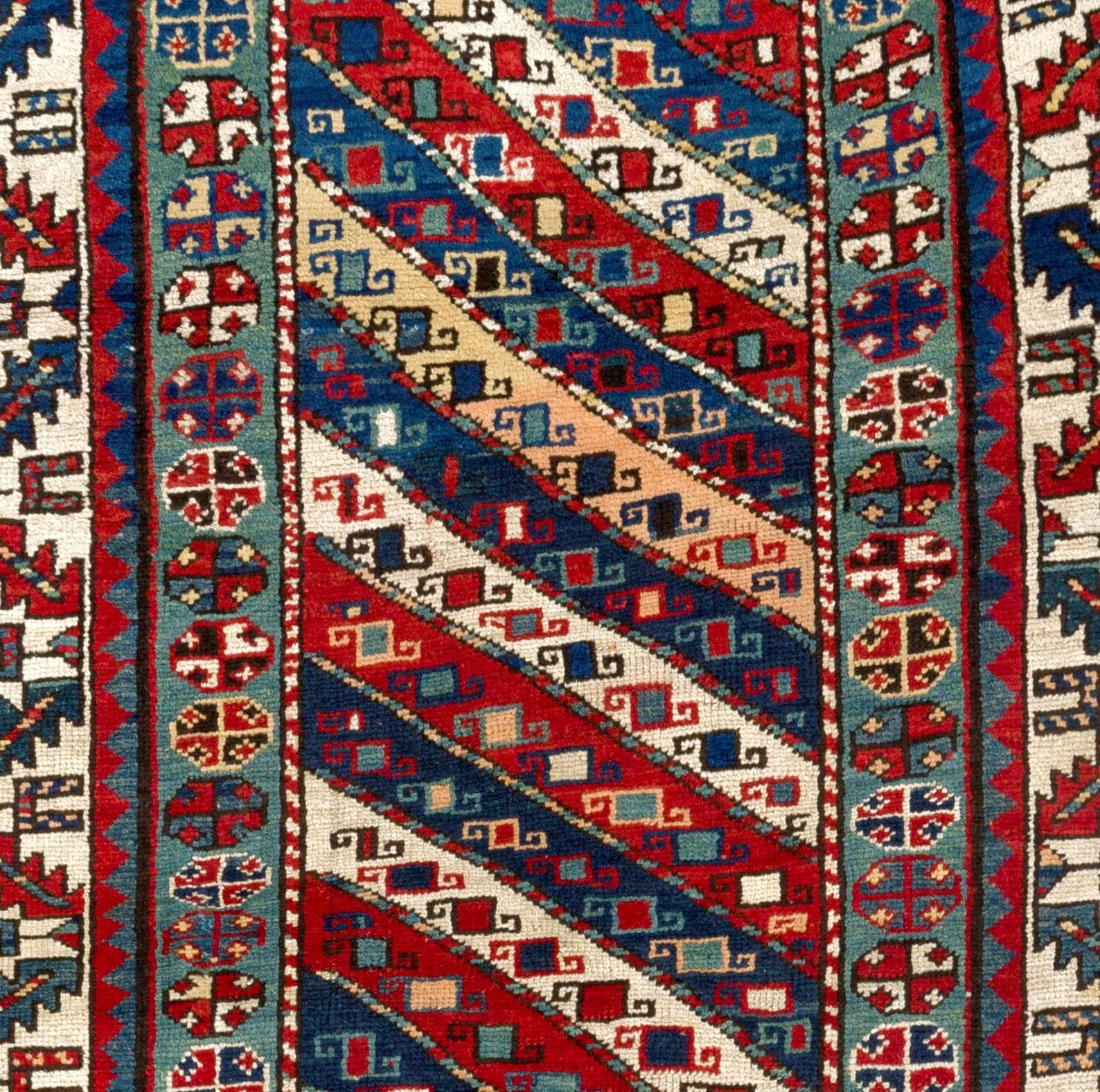 3.6x7 Ft Antique Caucasian Gendje. Collectible Tribal Kazak Rug. Natural Dyes In Good Condition For Sale In Philadelphia, PA