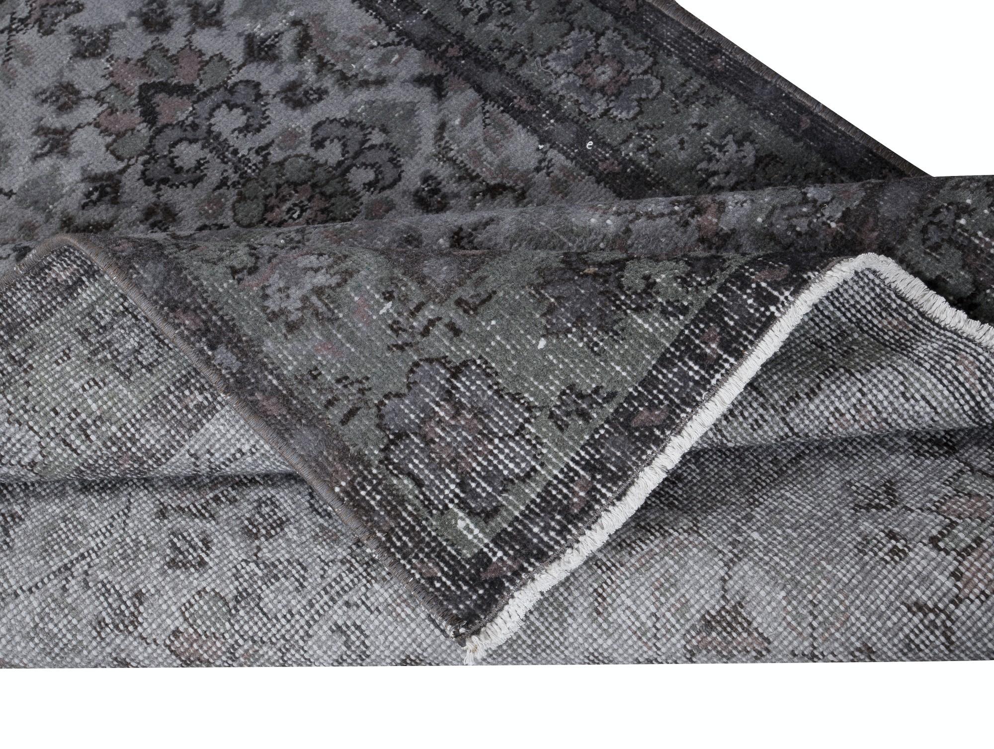 Alfombra Turca Floral Hecha a Mano de 3,7x7,2 Pies en Gris, Ideal para Interiores Contemporáneos Moderno en venta