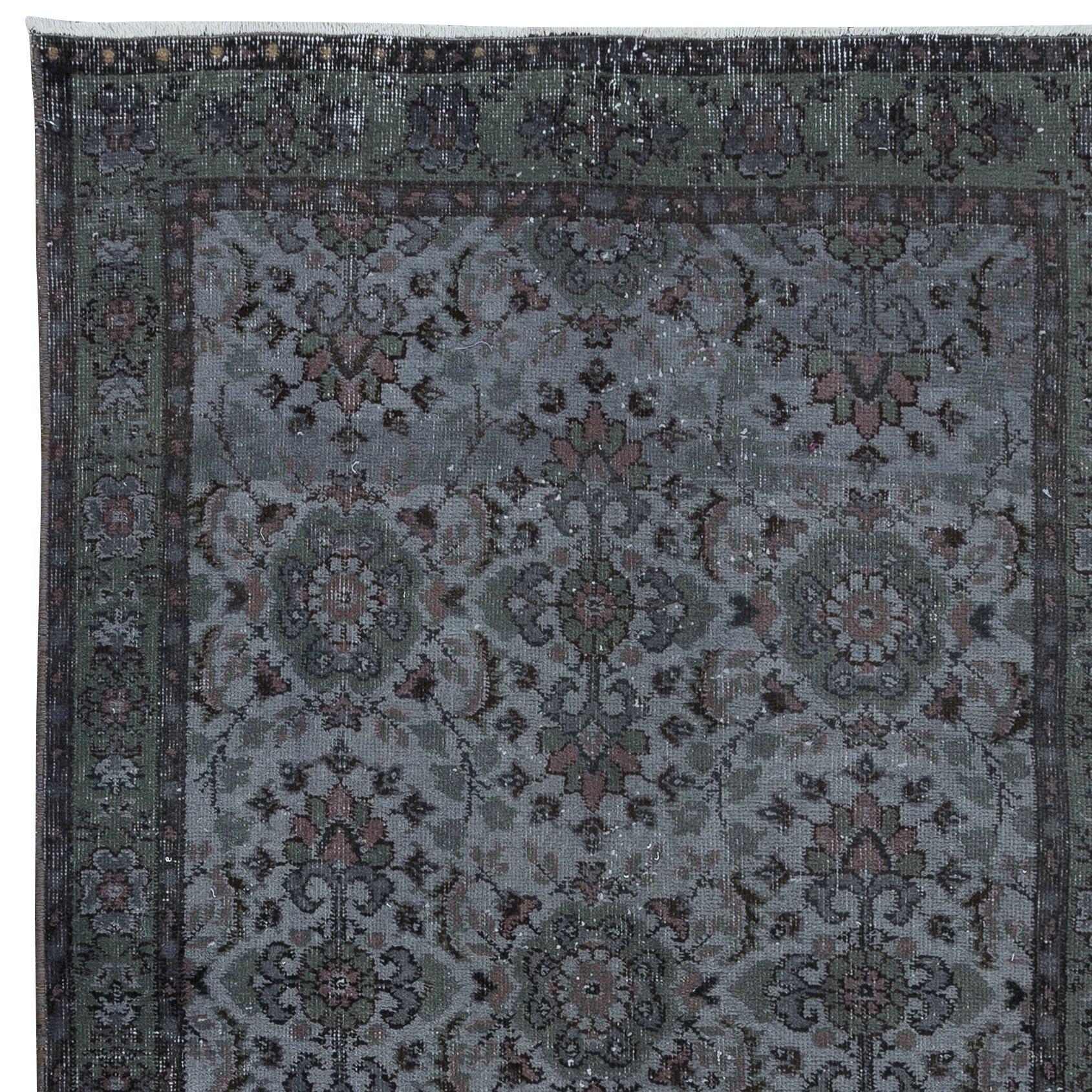 Alfombra Turca Floral Hecha a Mano de 3,7x7,2 Pies en Gris, Ideal para Interiores Contemporáneos Turco en venta