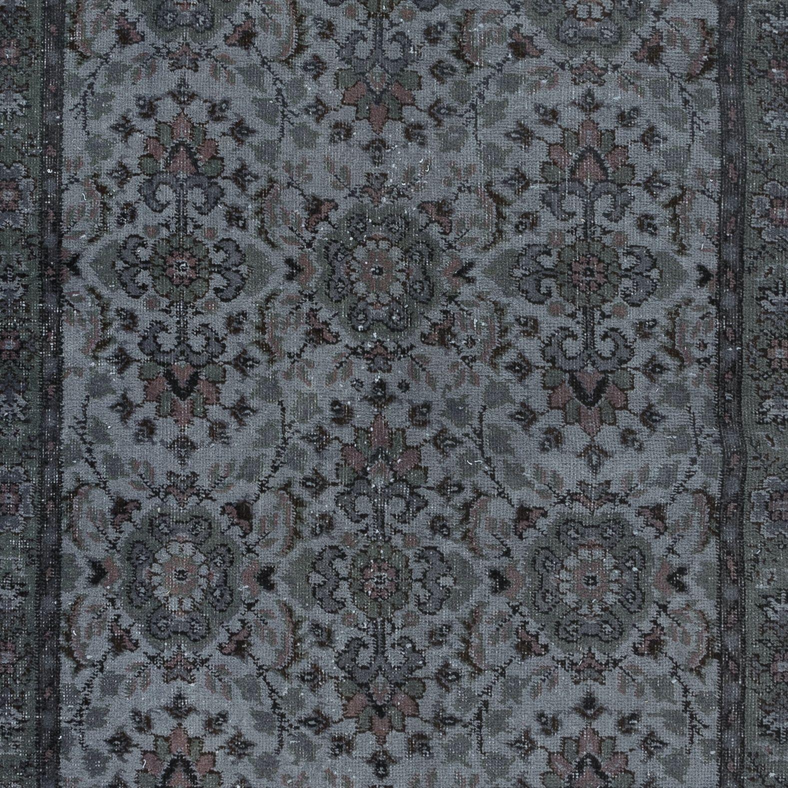 Alfombra Turca Floral Hecha a Mano de 3,7x7,2 Pies en Gris, Ideal para Interiores Contemporáneos Anudado a mano en venta