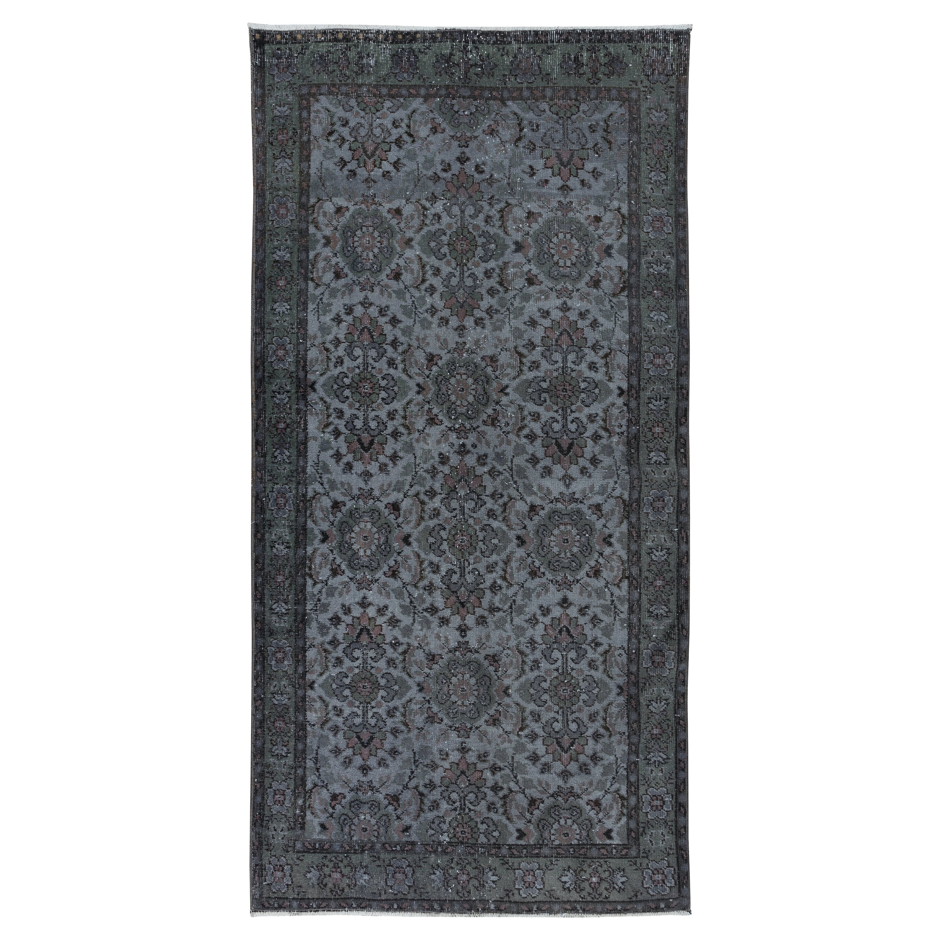 3.7x7.2 Ft Tapis turc floral fait à la main en gris, idéal pour les intérieurs contemporains