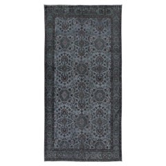 3.7x7.2 Ft Tapis turc floral fait à la main en gris, idéal pour les intérieurs contemporains
