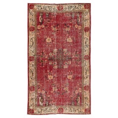 3.7x7.2 Ft Vintage Handmade Art Deco Chinese Design Accent Rug in Red & Beige