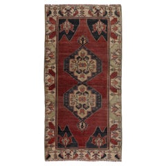 3.7x7.4 Ft Vintage Hand-knotted Anatolian Village Wool Rug, Floor Covering