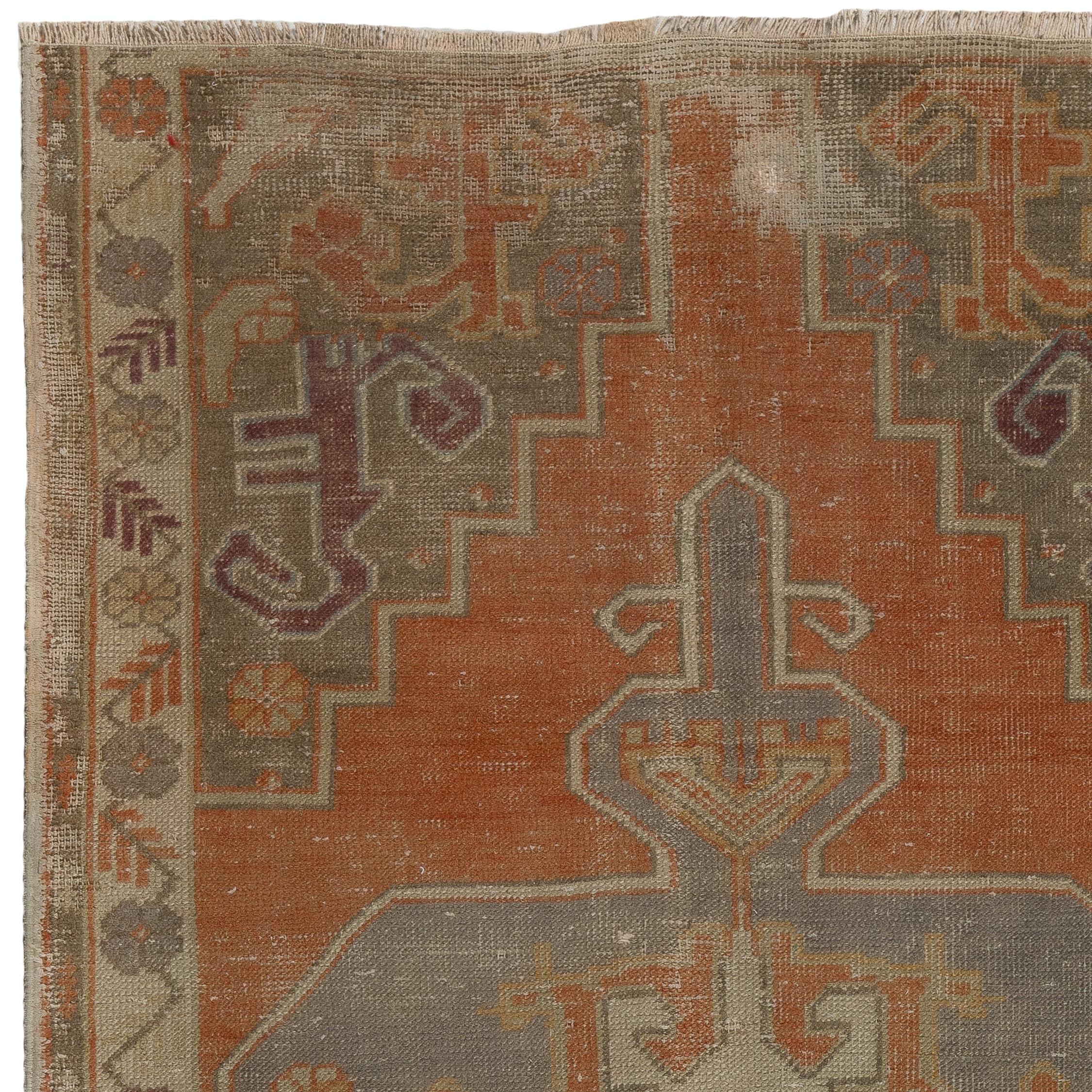 Tribal 3.7x7.7 Ft Rustic Farmhouse Decor Vintage Handmade Turkish Village Rug, All Wool For Sale