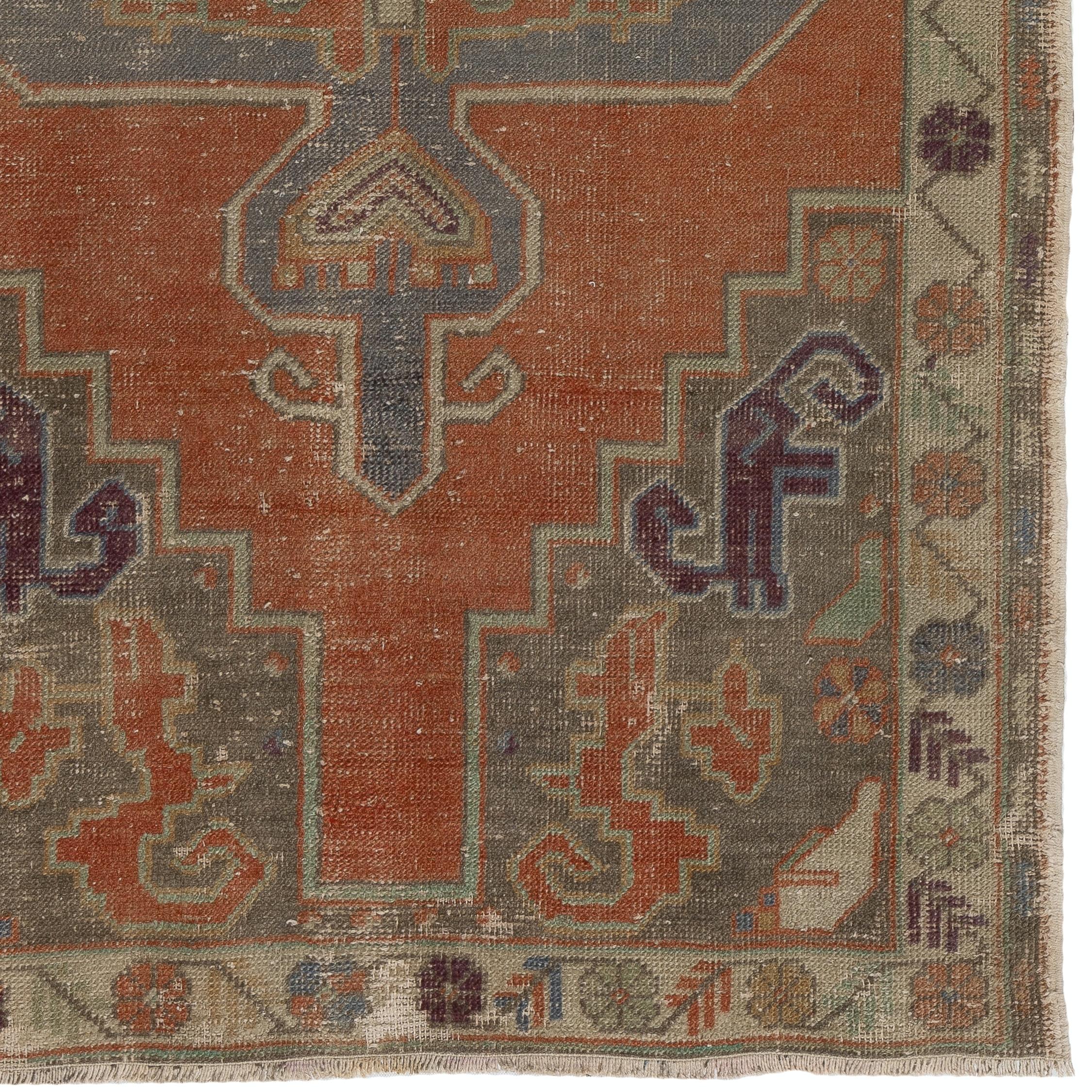 Hand-Knotted 3.7x7.7 Ft Rustic Farmhouse Decor Vintage Handmade Turkish Village Rug, All Wool For Sale