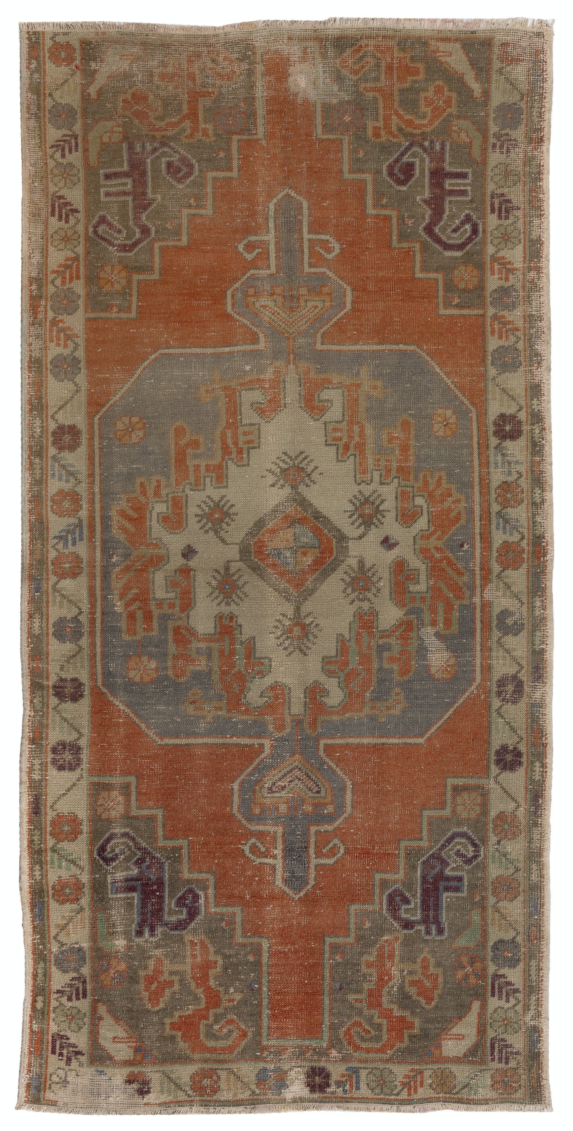 3.7x7.7 Ft Rustic Farmhouse Decor Vintage Handmade Turkish Village Rug, All Wool For Sale