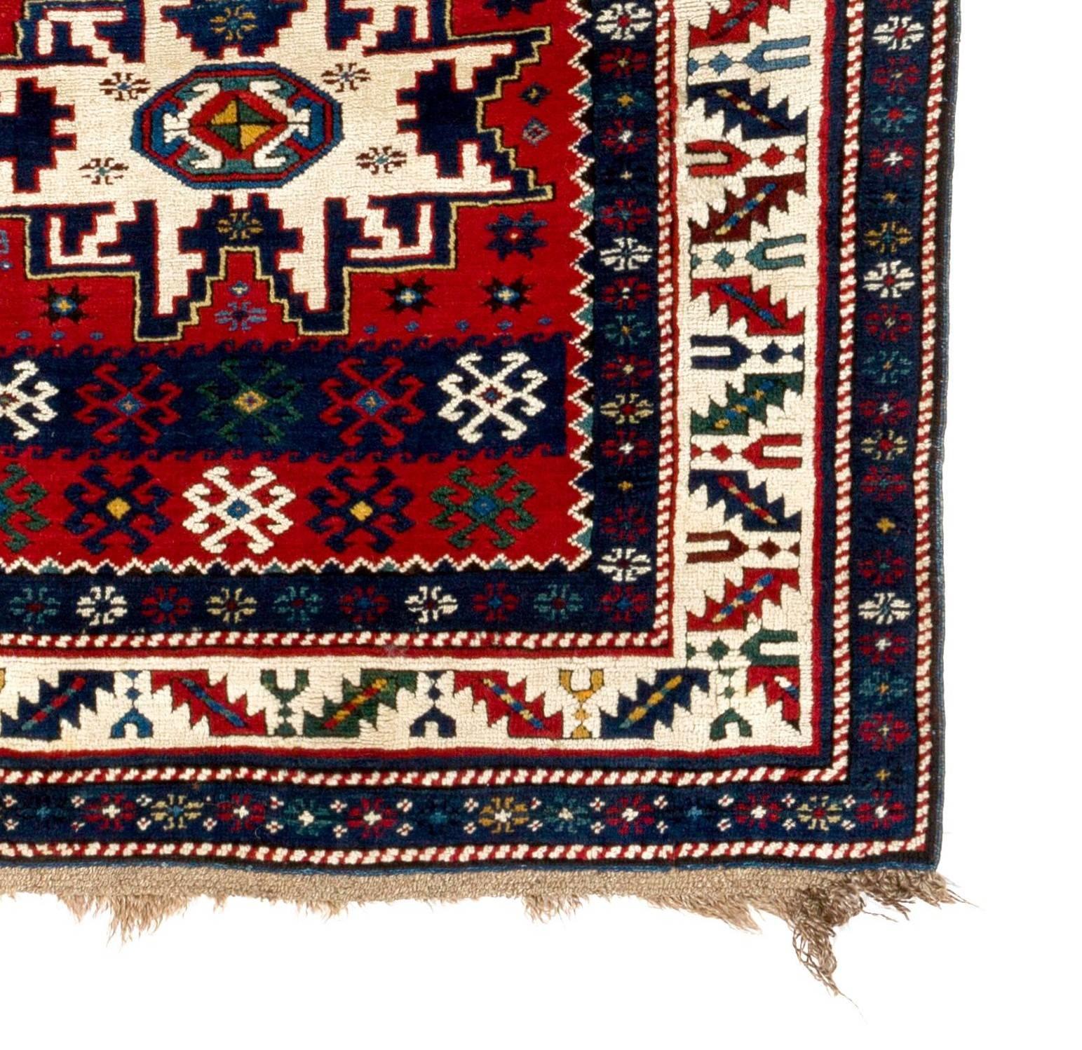 3.7x8.3 Ft Antique Caucasian Karabagh Kazak Rug with Lesghi Stars, Ca 1890 In Excellent Condition For Sale In Philadelphia, PA