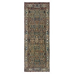 3'7"x9'10" Brown Worn Wool Hand Knotted Vintage Zoroastrian Amadan Runner Rug