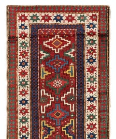 3.7x9.2 Ft Antique South Caucasian Kazak Runner Rug, Late 19th Century