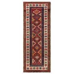 3.7x9.2 Ft Antique South Caucasian Kazak Runner Rug, Late 19th Century