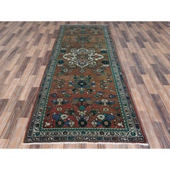 Alfombra de pasillo «Lilahan» de estilo Farsiano vintage, de lana marrón desgastada, tejida a mano, de 3'7" x 9'9"