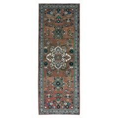Alfombra de pasillo «Lilahan» de estilo Farsiano vintage, de lana marrón desgastada, tejida a mano, de 3'7" x 9'9"
