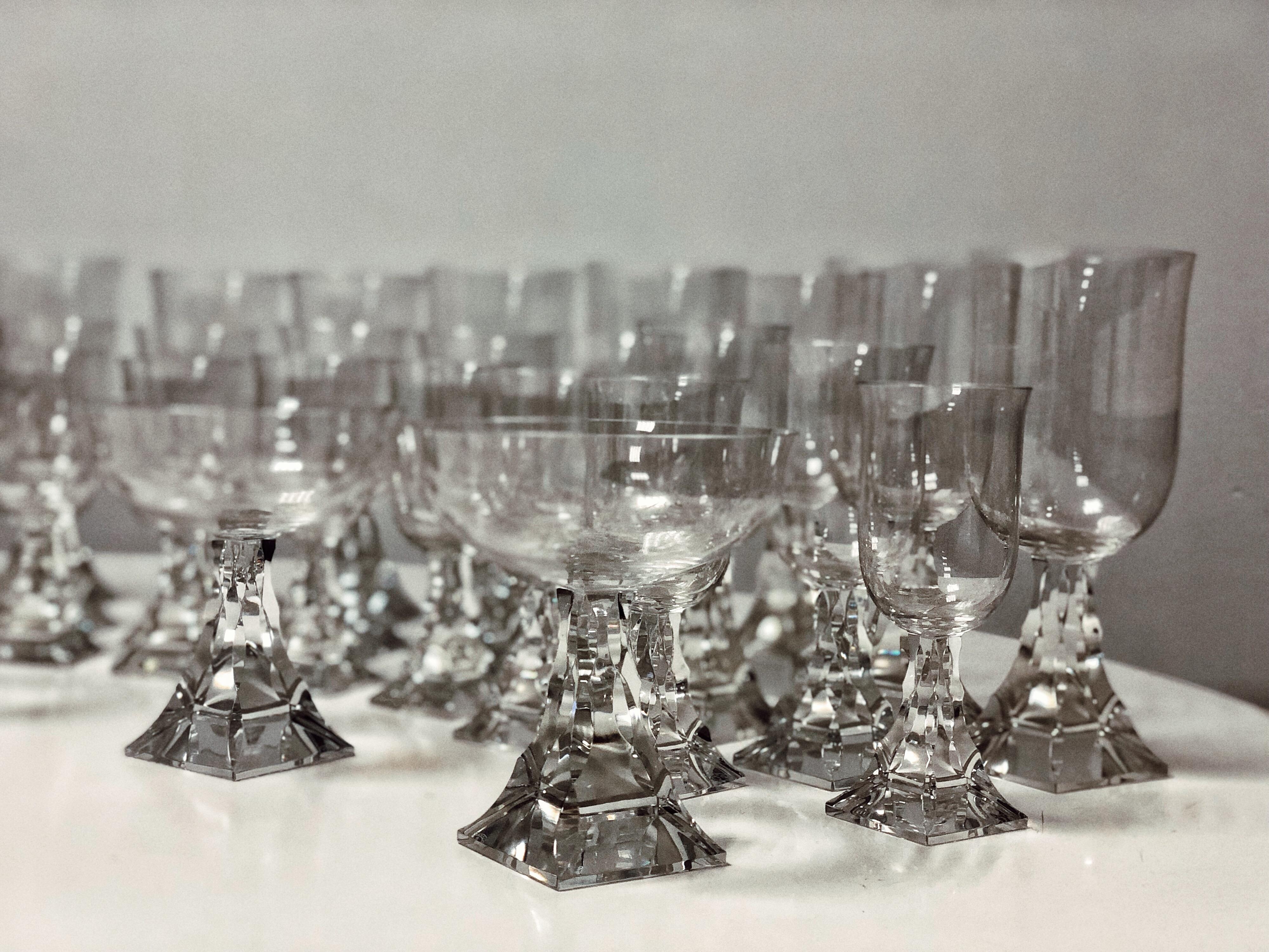 Hand-Crafted 38 Antique Crystal Baccarat Stemware Glasses Set