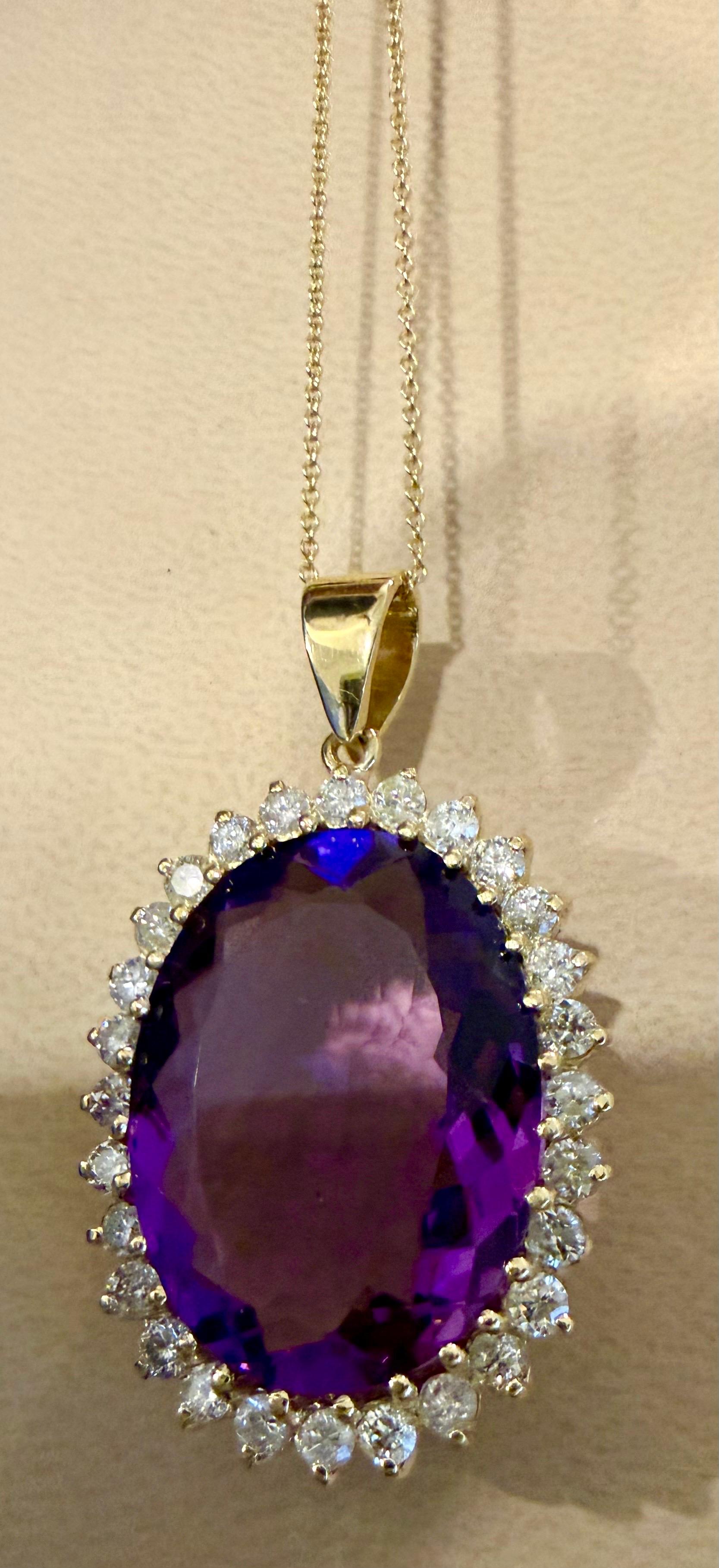 Collar Colgante Amatista 38 Quilates y Diamantes 3 Quilates Oro Amarillo 14 Kilates + Cadena en venta 5