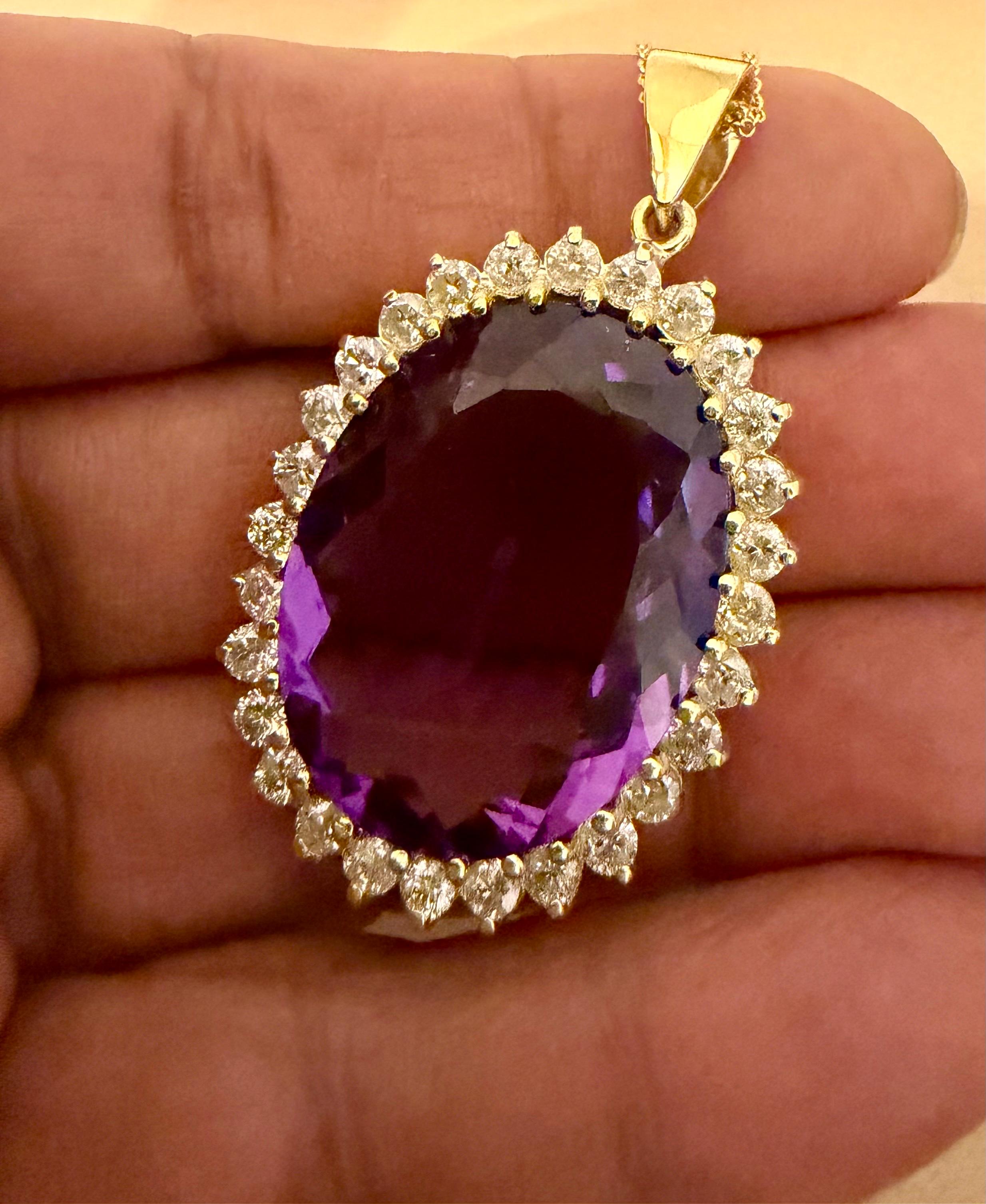 Collar Colgante Amatista 38 Quilates y Diamantes 3 Quilates Oro Amarillo 14 Kilates + Cadena en venta 7