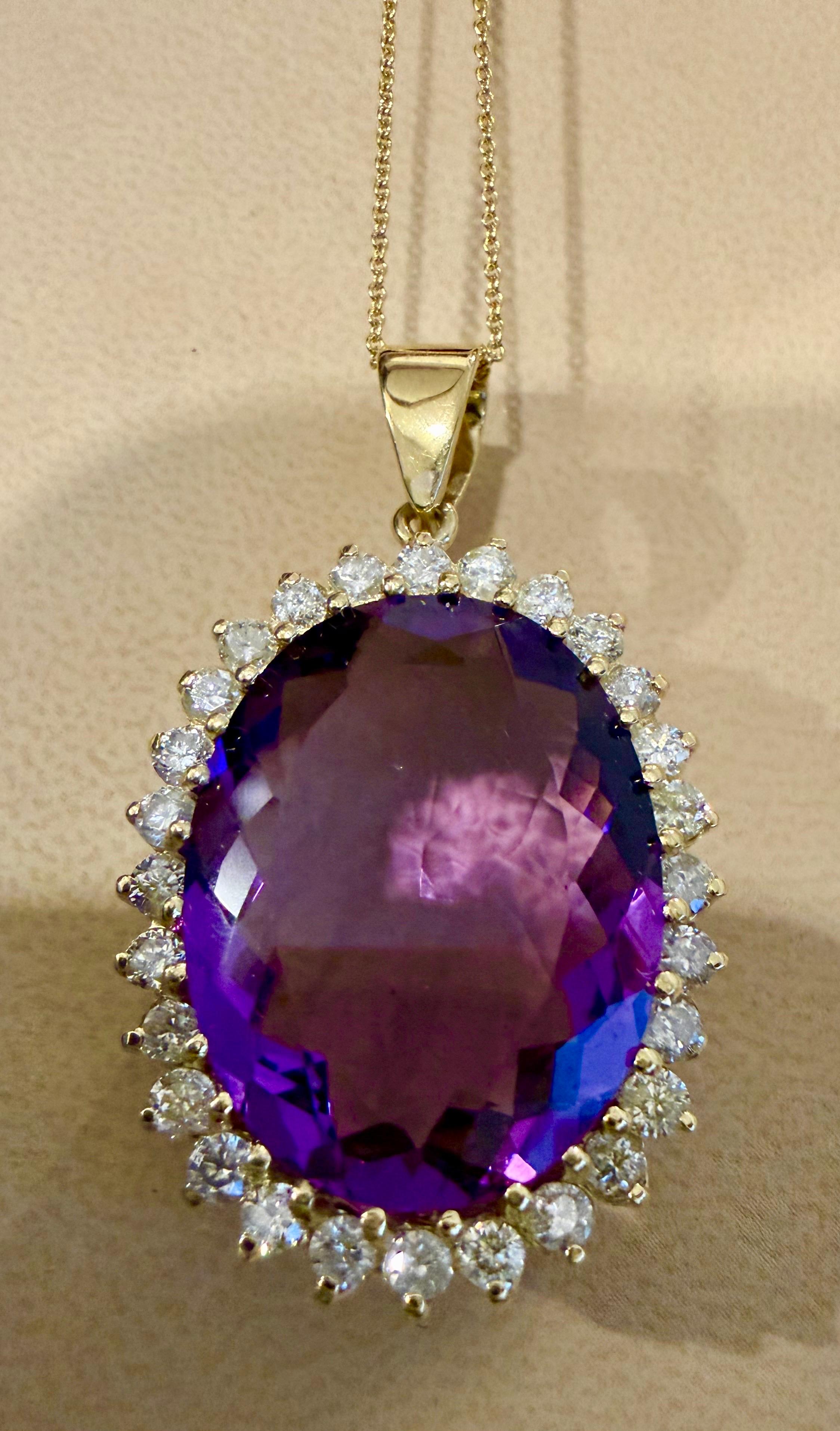 Collar Colgante Amatista 38 Quilates y Diamantes 3 Quilates Oro Amarillo 14 Kilates + Cadena en venta 8