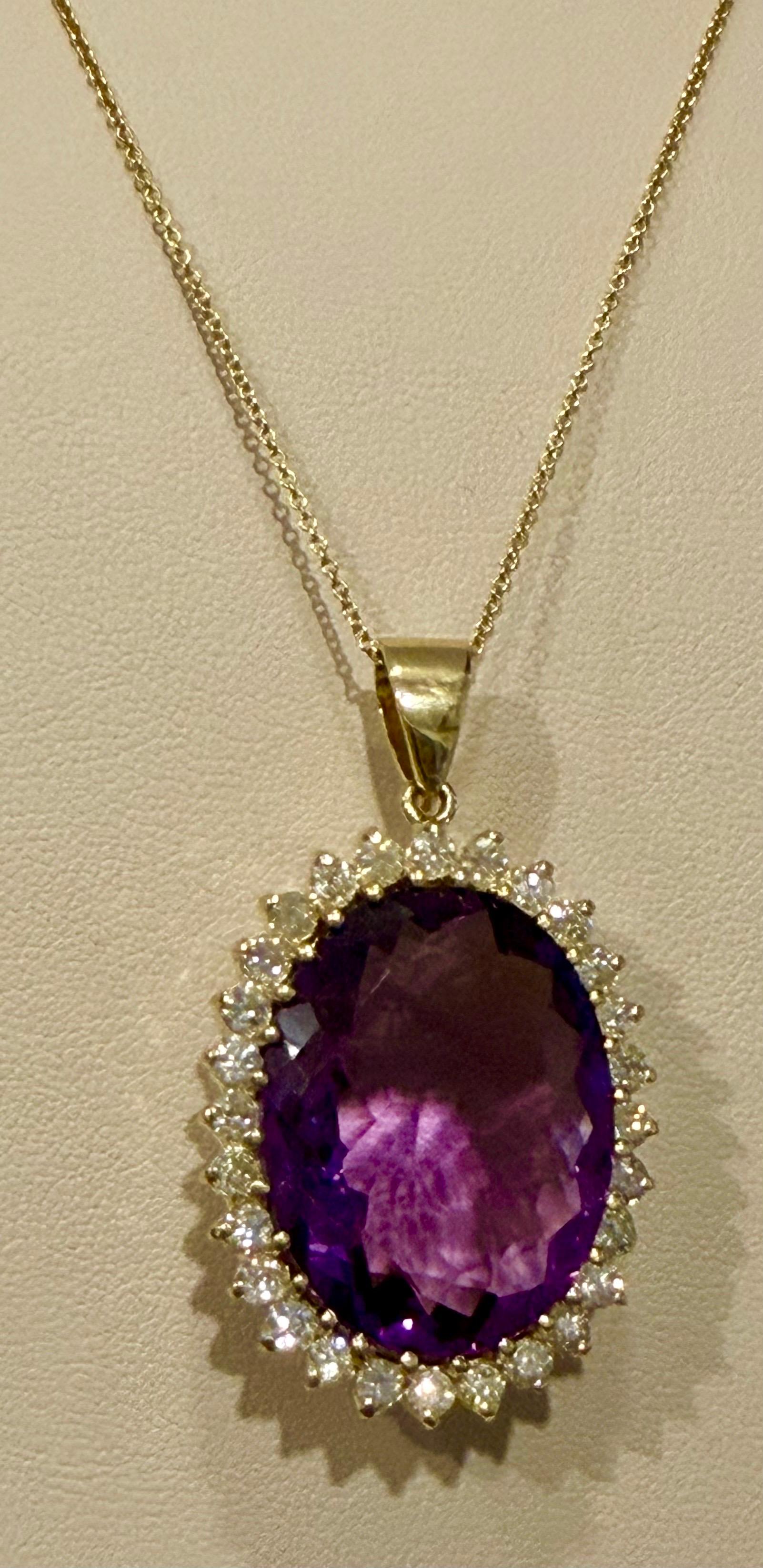 Collar Colgante Amatista 38 Quilates y Diamantes 3 Quilates Oro Amarillo 14 Kilates + Cadena en venta 9