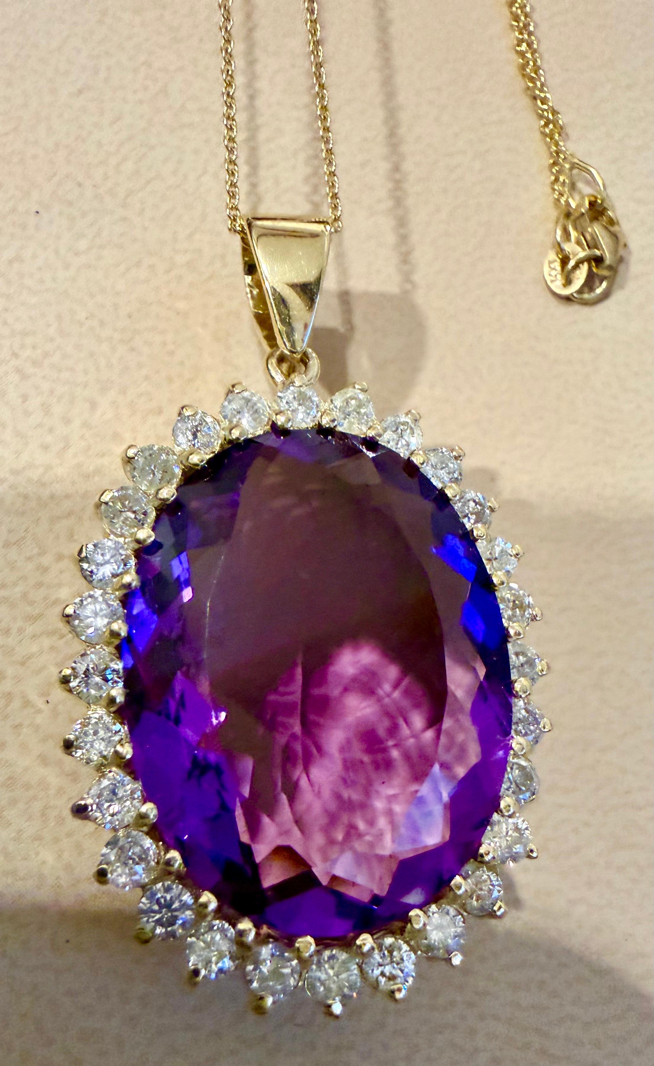 Collar Colgante Amatista 38 Quilates y Diamantes 3 Quilates Oro Amarillo 14 Kilates + Cadena en venta 10