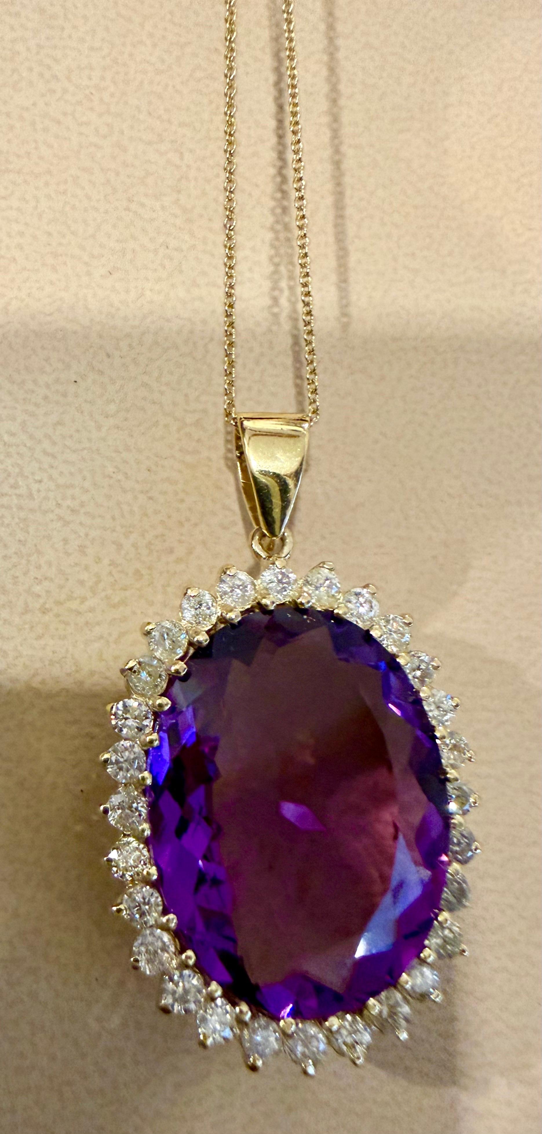 Collar Colgante Amatista 38 Quilates y Diamantes 3 Quilates Oro Amarillo 14 Kilates + Cadena en venta 11