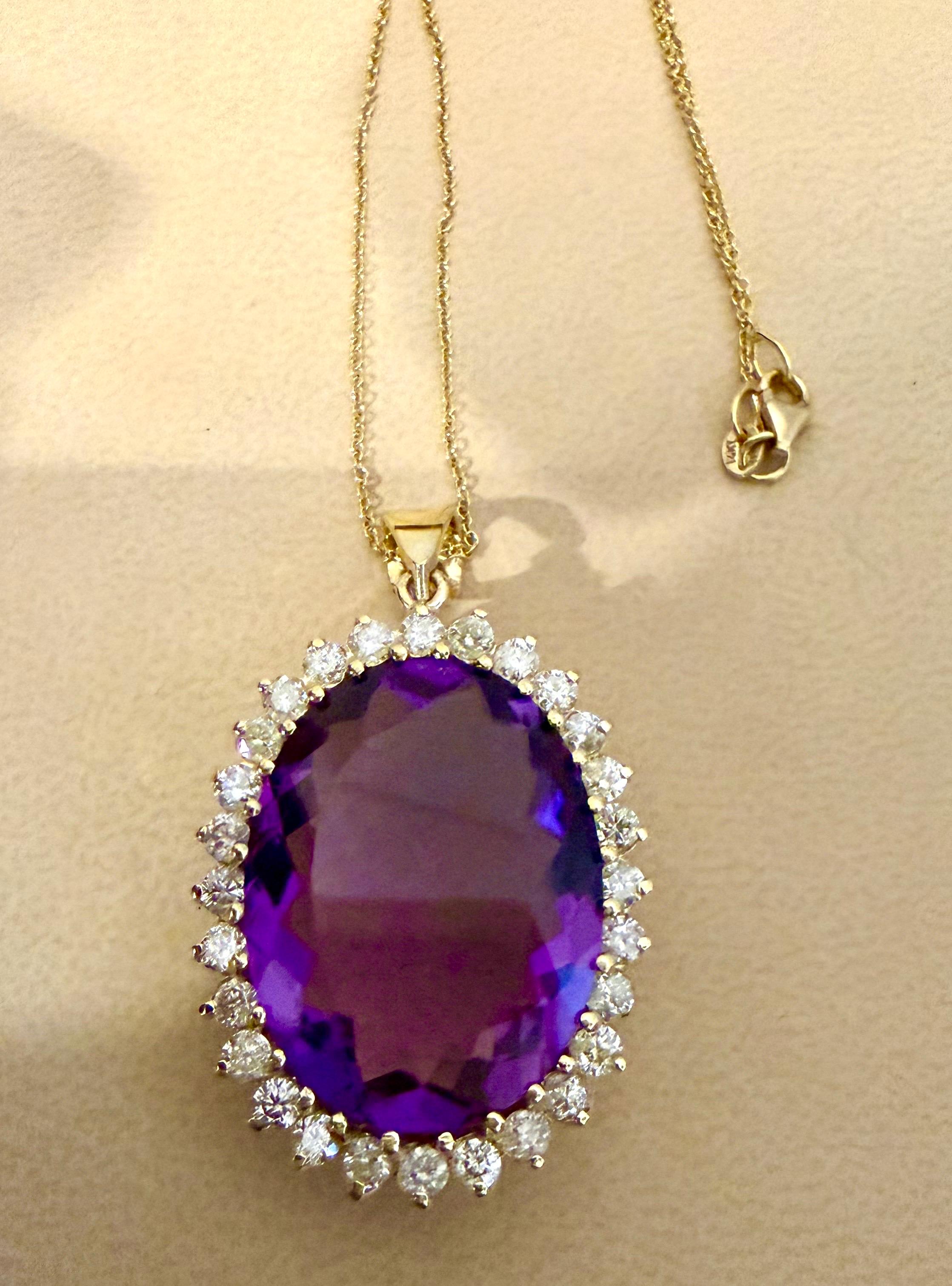 Collar Colgante Amatista 38 Quilates y Diamantes 3 Quilates Oro Amarillo 14 Kilates + Cadena en venta 1