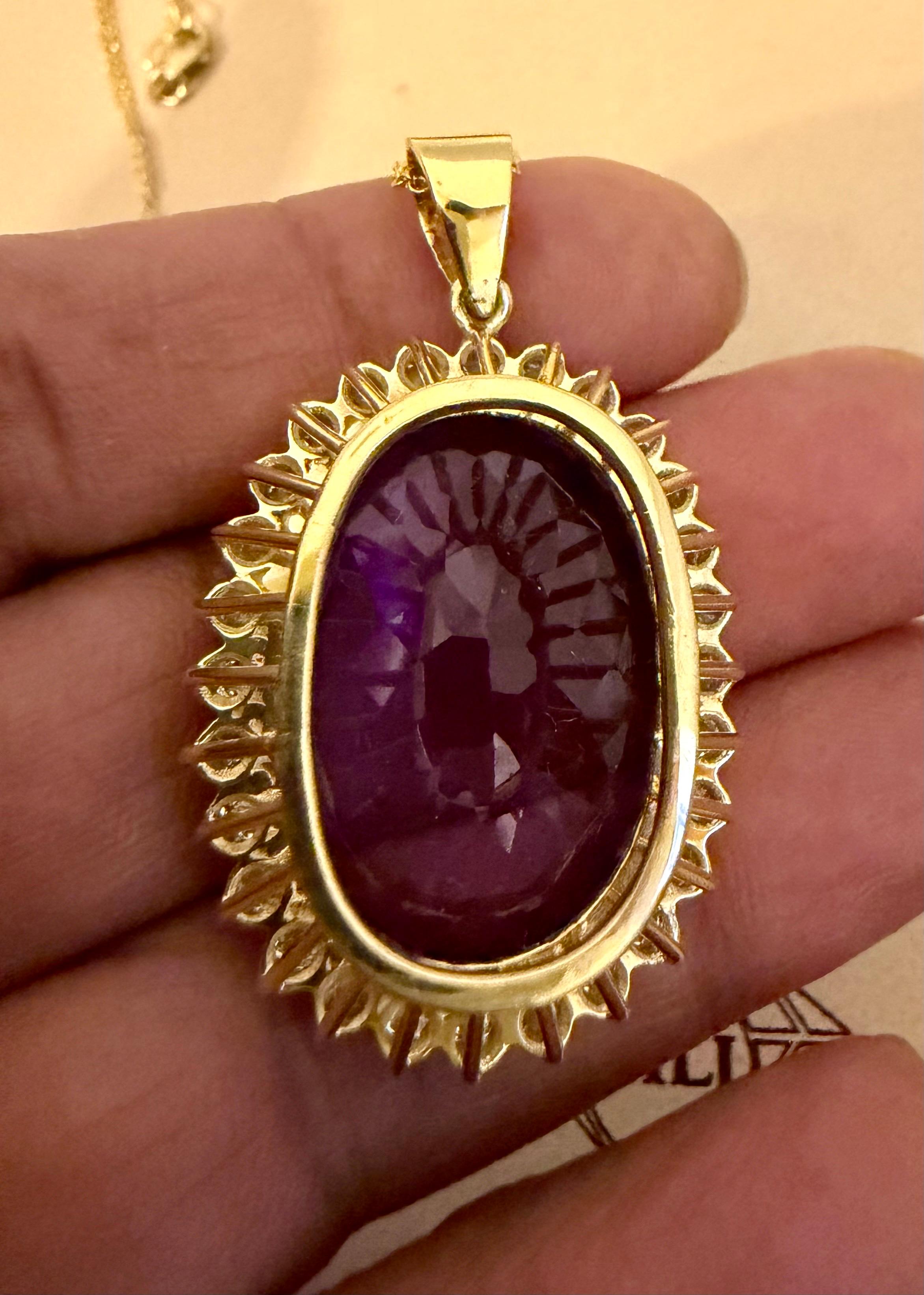 Collar Colgante Amatista 38 Quilates y Diamantes 3 Quilates Oro Amarillo 14 Kilates + Cadena en venta 2